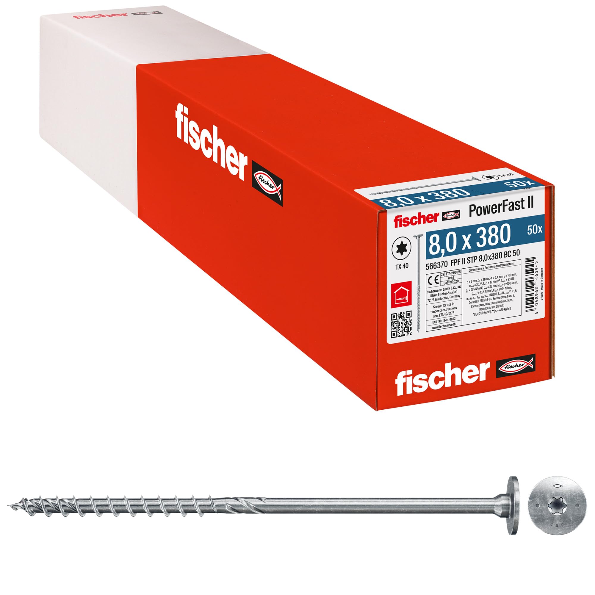 Fischer PowerFast FPF II STP 8,0x80 viti legno 50 pz Torx