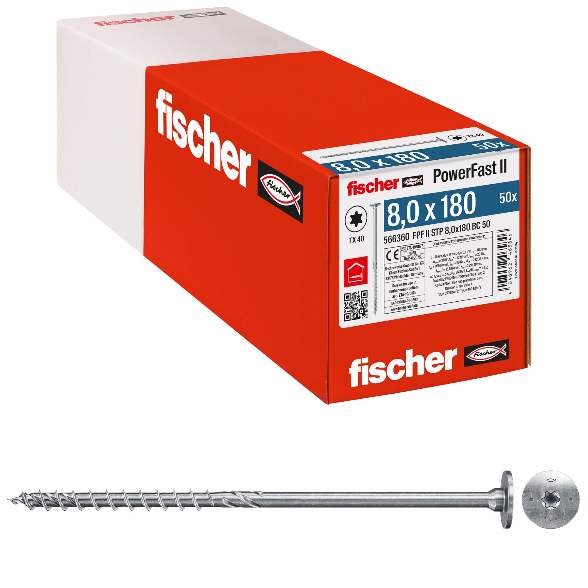 Fischer PowerFast FPF II STP 8,0x80 viti legno 50 pz Torx
