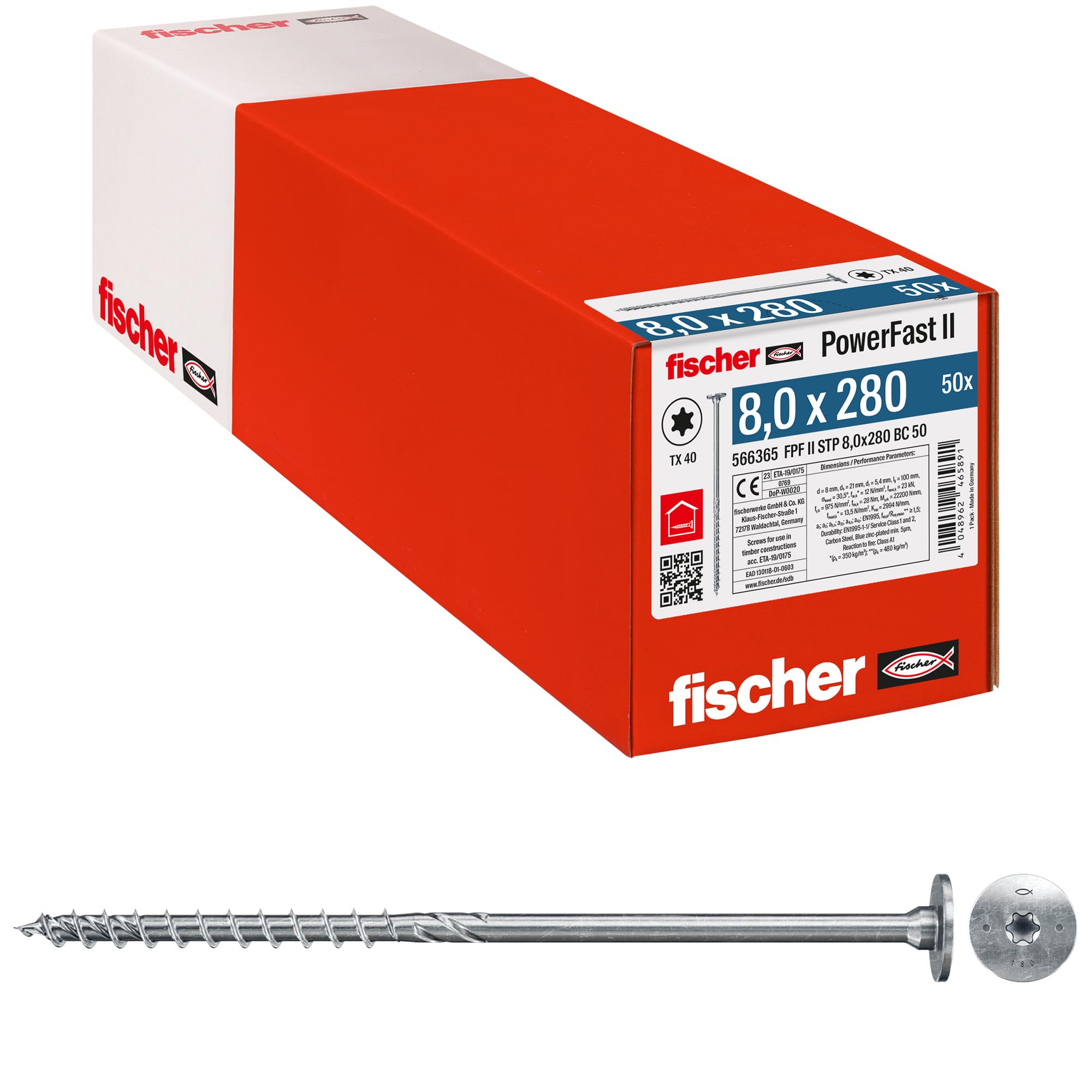 Fischer PowerFast FPF II STP 8,0x80 viti legno 50 pz Torx