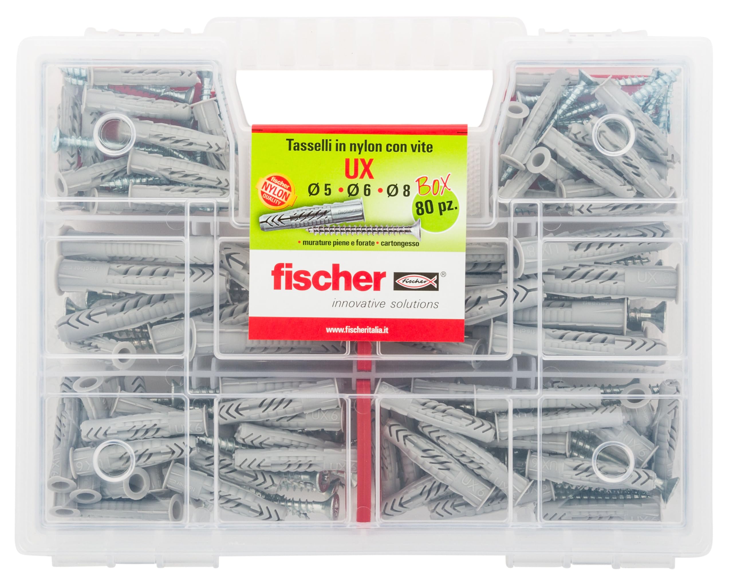 Fischer SX Plus Kit 80 Tasselli con Viti Assortiti 5-8 mm