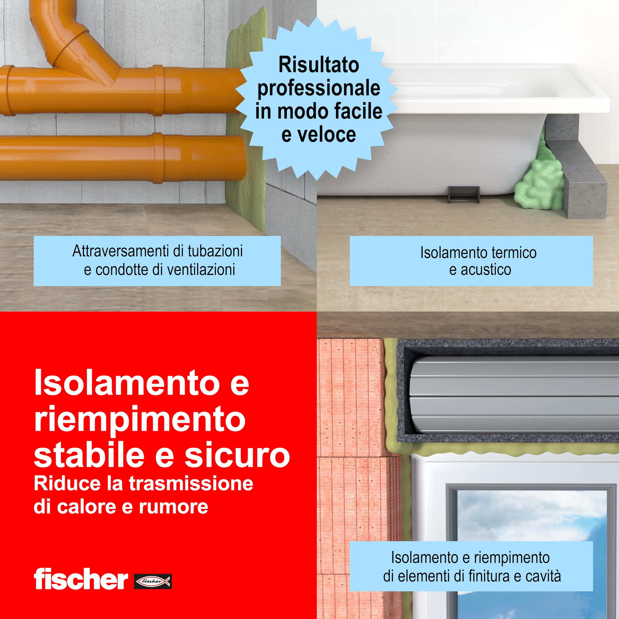 Fischer Bi-Pack schiuma poliuretanica PU 1K 2x750 ml con erogatore