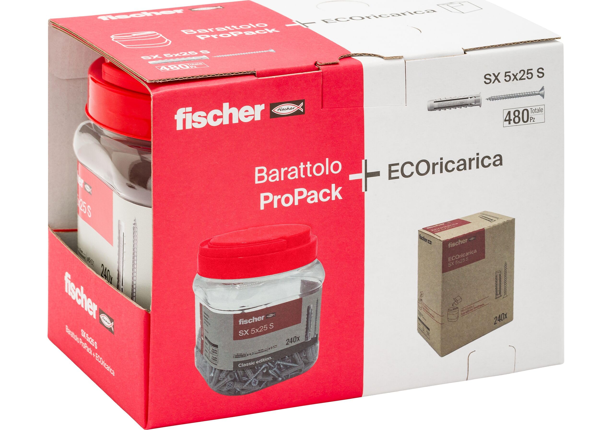 Fischer SX 5x25 S tasselli con vite Ecoricarica muratura