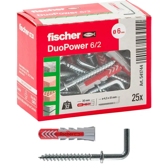Fischer DuoPower 6x30 tasselli universali con gancio 25 pz per cartongesso