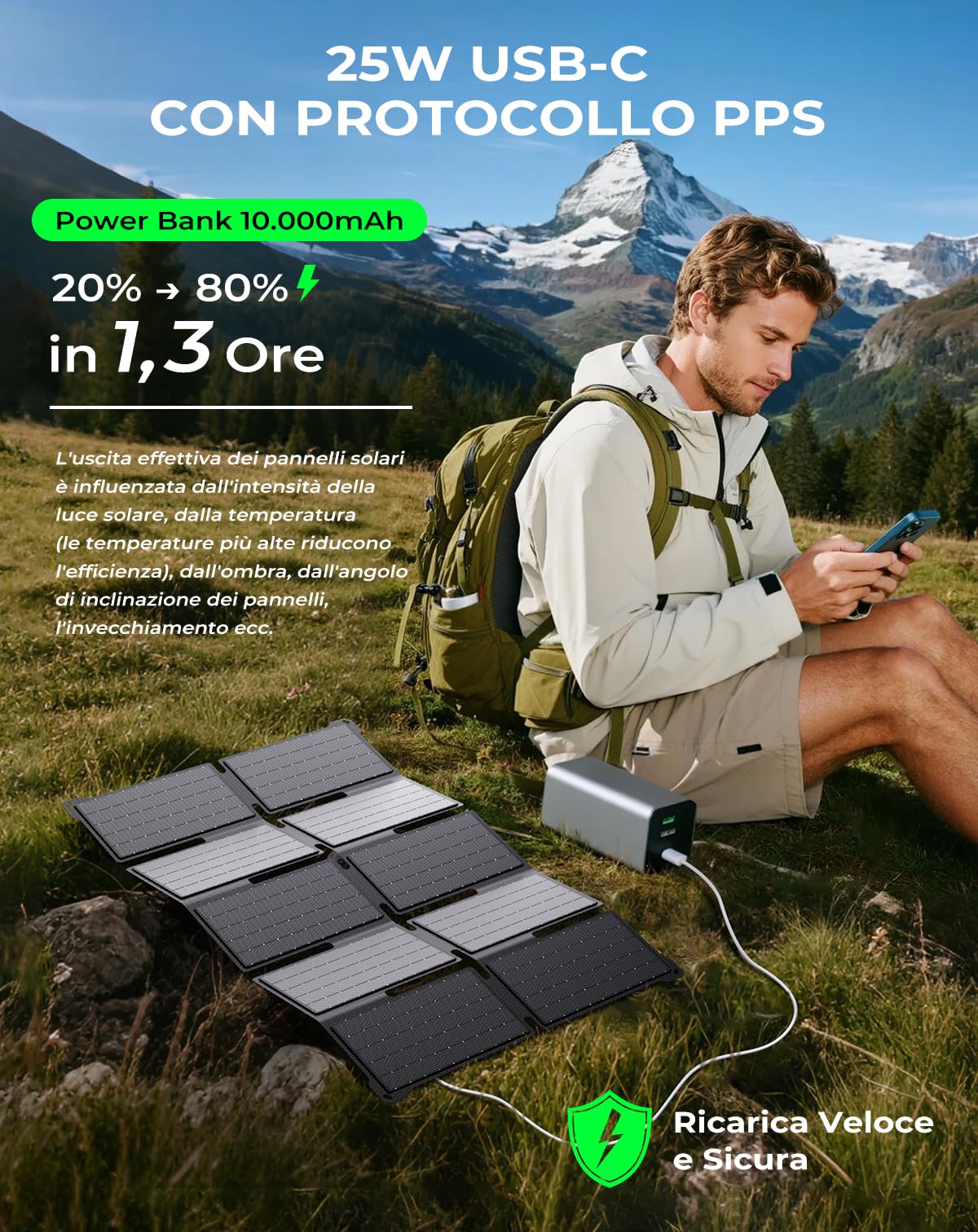 BigBlue 35W Caricabatterie Solare Portatile PD25W Trekking