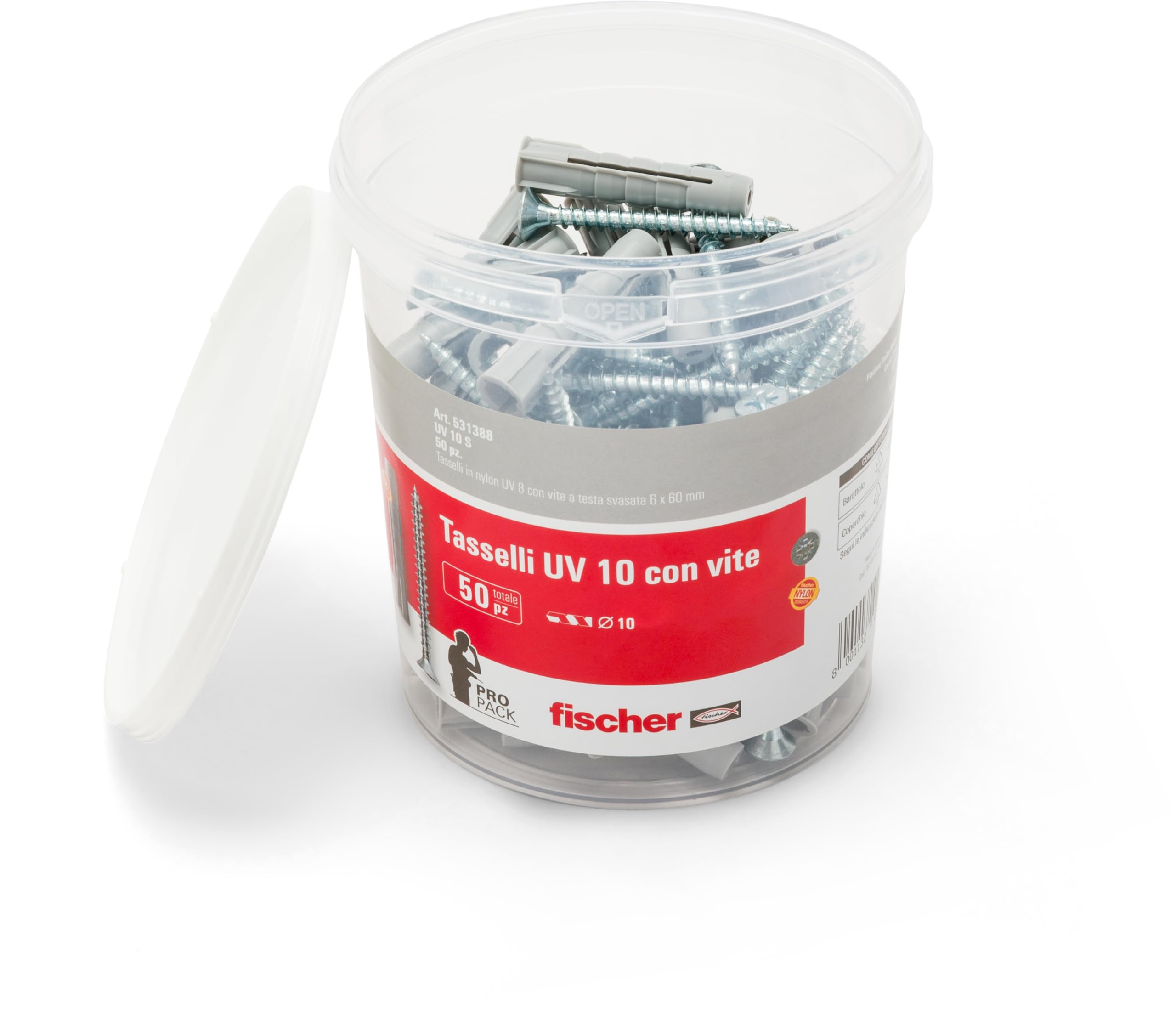 Fischer UV 10 S tasselli con vite 50 pz 10x50 per mattoni