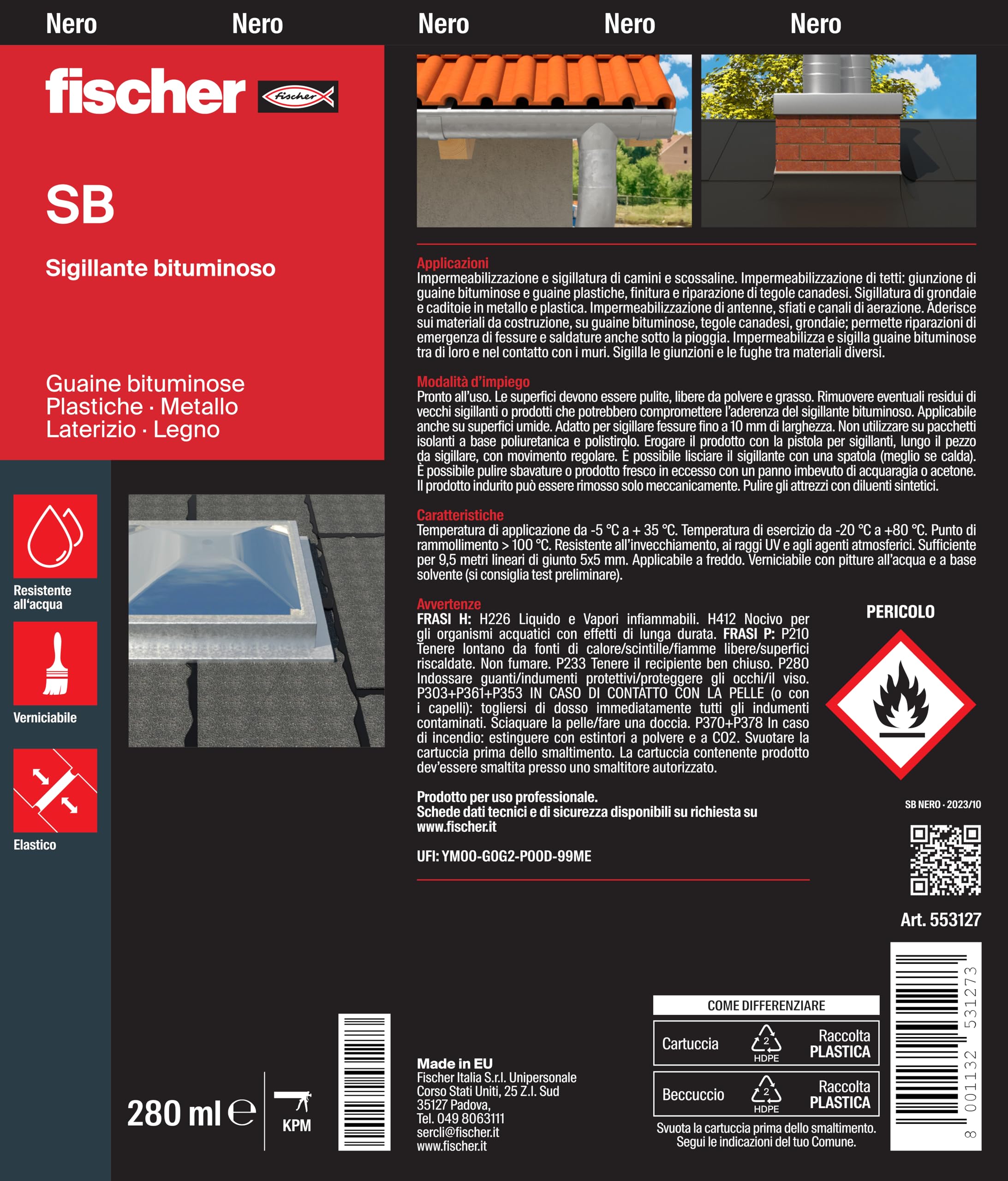 Fischer SB sigillante bituminoso nero 280 ml tetti