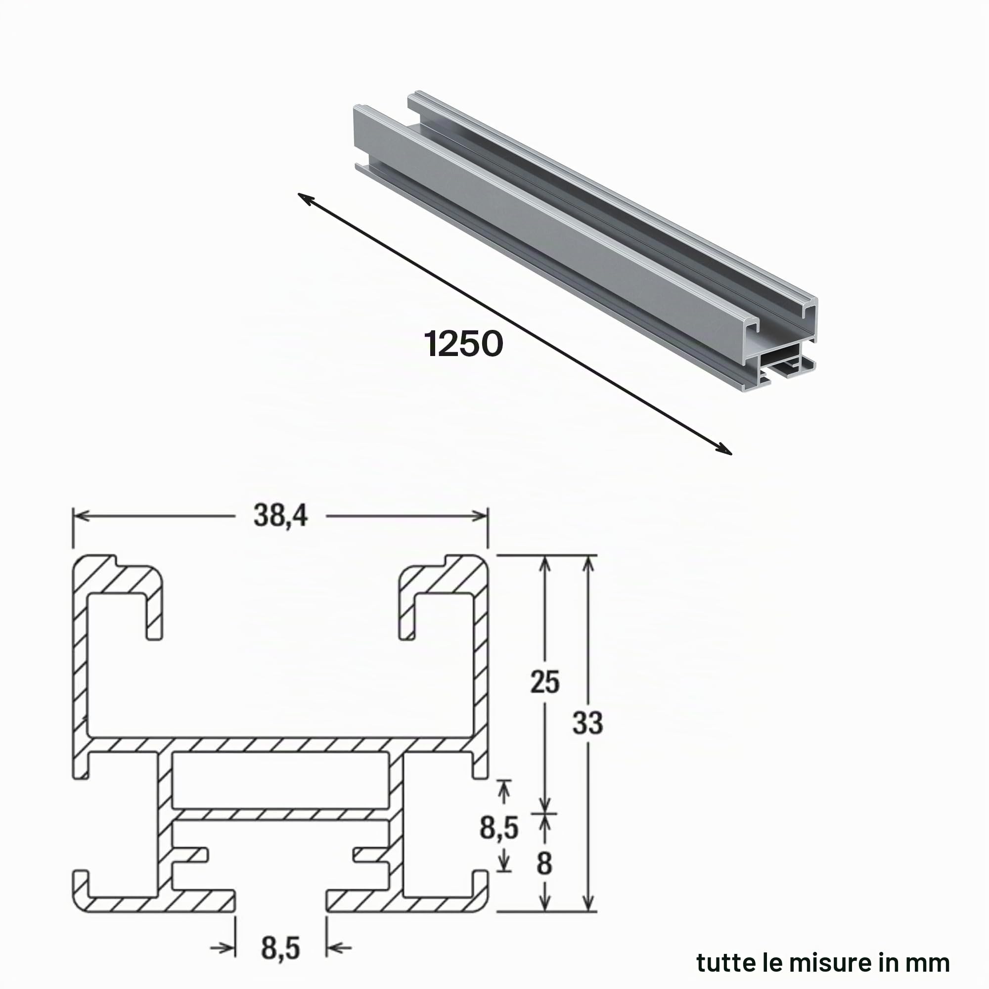 Fischer Solar Light kit fissaggio pannelli 2 profili 1,25 m PMU