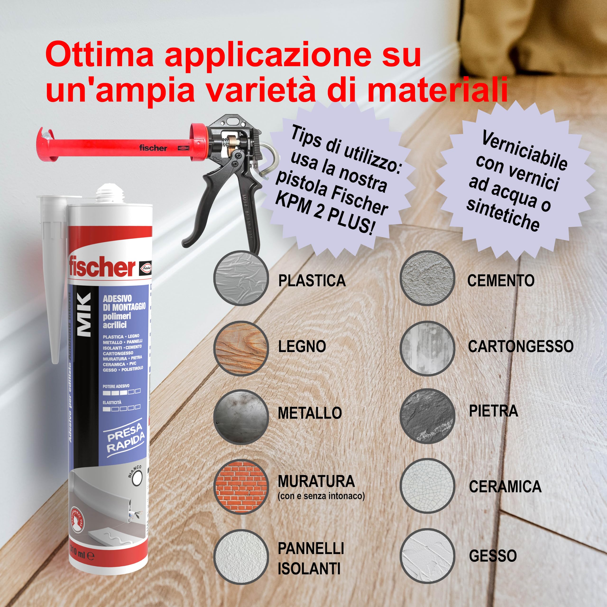 Fischer MK colla di montaggio a presa rapida 310 ml per battiscopa