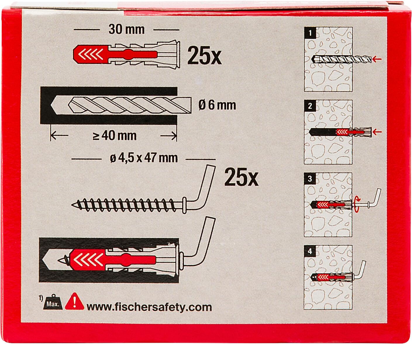 Fischer DuoPower 541746 tassello con gancio corto 6x30 25 pezzi