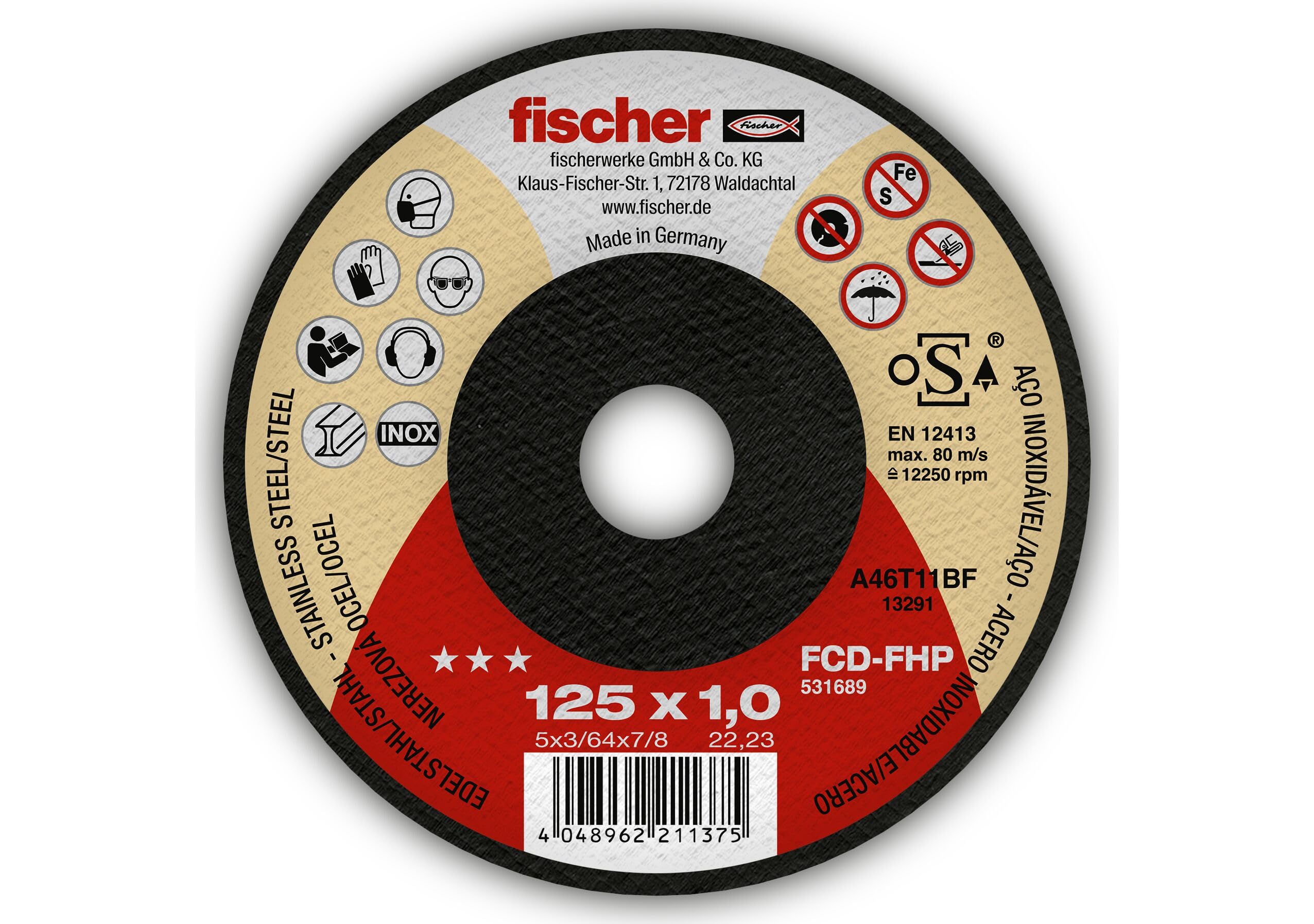 Fischer FCD-FHP 125x1,0 disco da taglio inox 1 pz sottile
