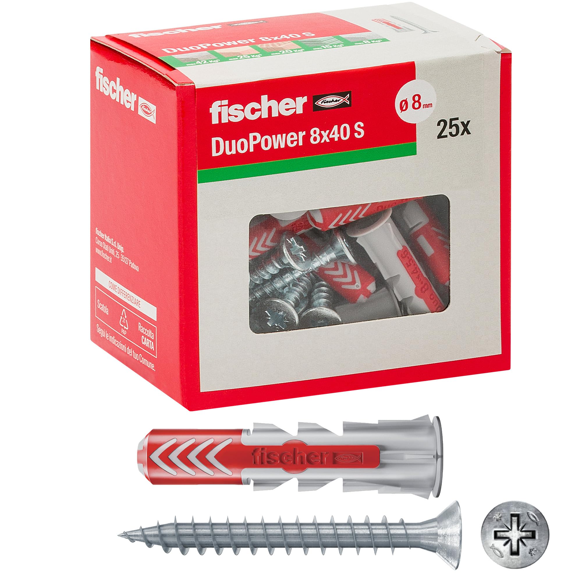 Fischer DuoPower 6x30 Tasselli con Vite 50 Pezzi