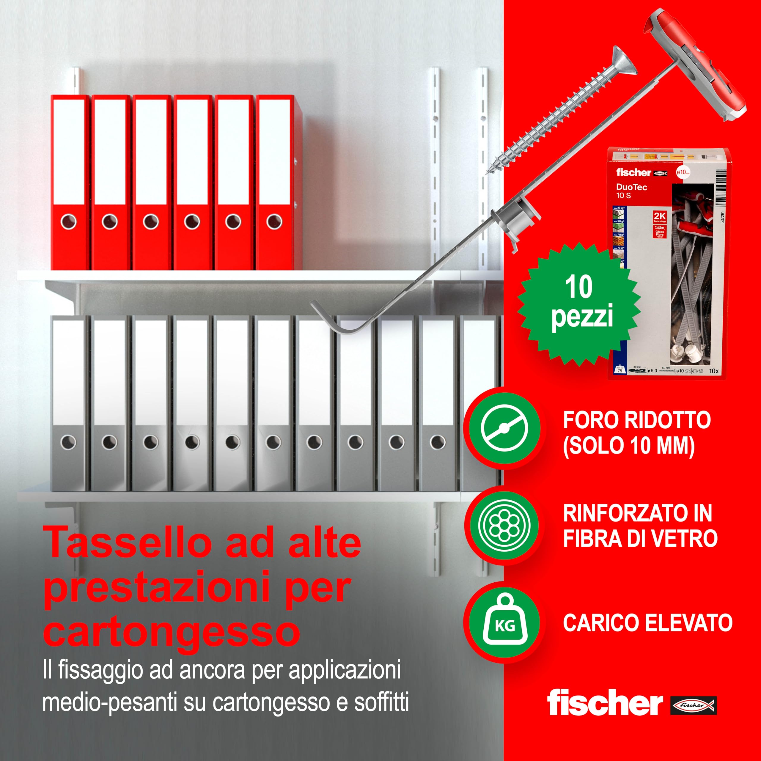 Fischer DuoTec 10 tasselli cartongesso con vite 10 pz