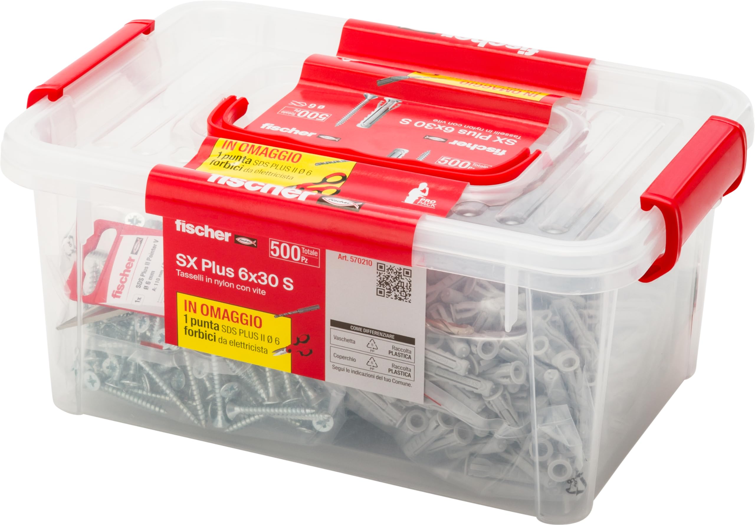 Fischer SX Plus tasselli 6mm con viti kit 500 pezzi + punta