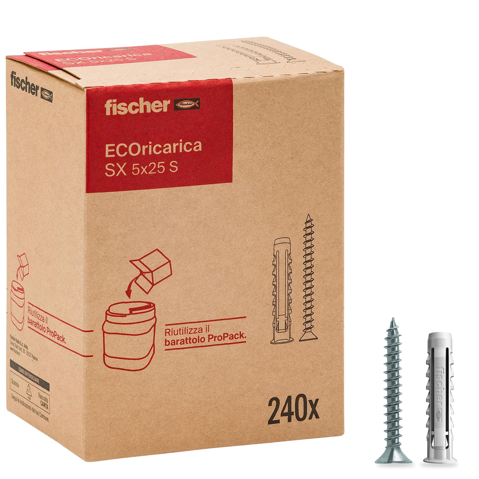 Fischer SX 5x25 S tasselli con vite Ecoricarica muratura