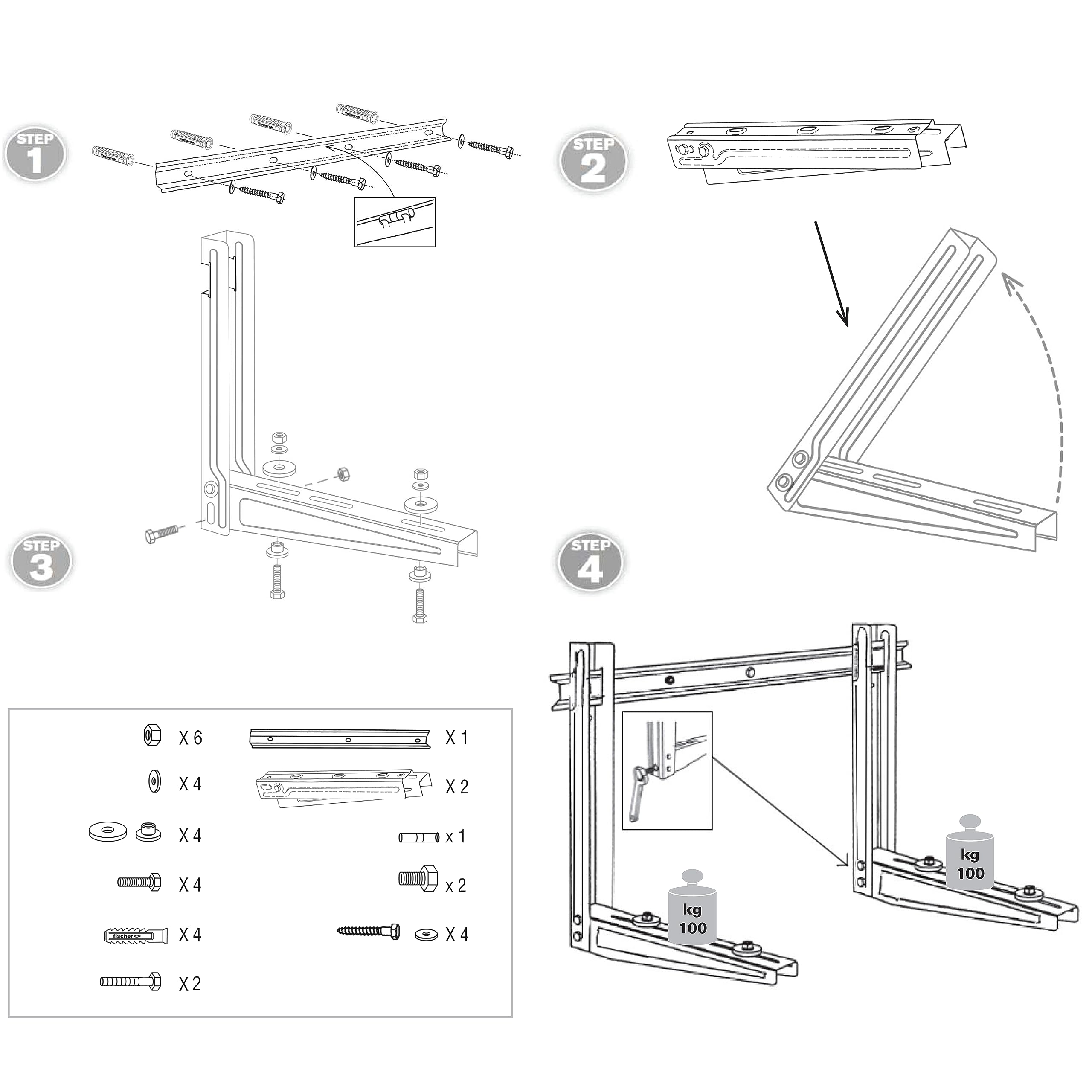 Fischer Klima Strong staffe climatizzatore 560 mm acciaio