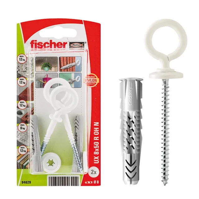 Fischer UX 8x50 Tasselli con Ganci Anello 2 Pezzi Multiuso