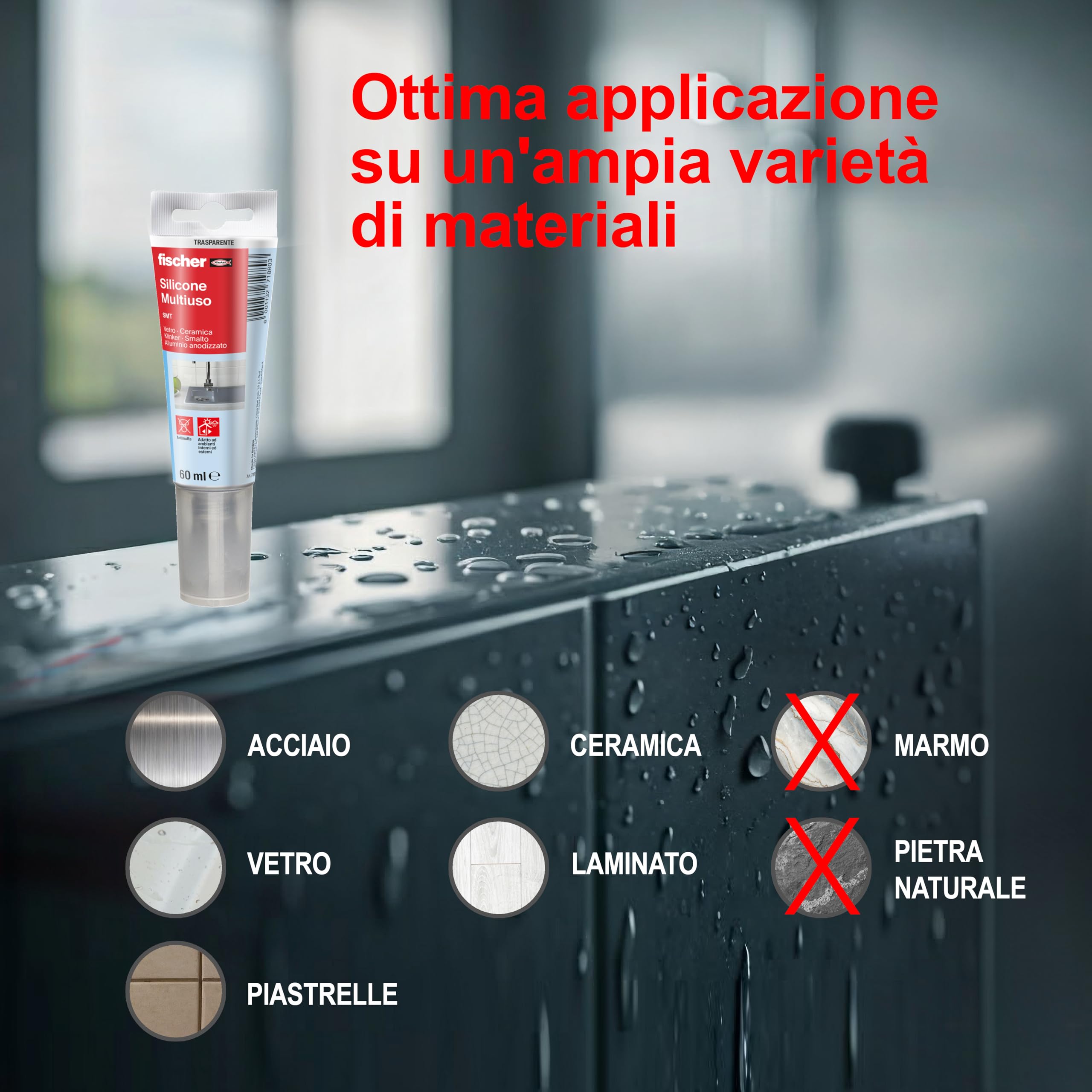 Fischer SMT silicone sigillante trasparente antimuffa 60 ml vetro