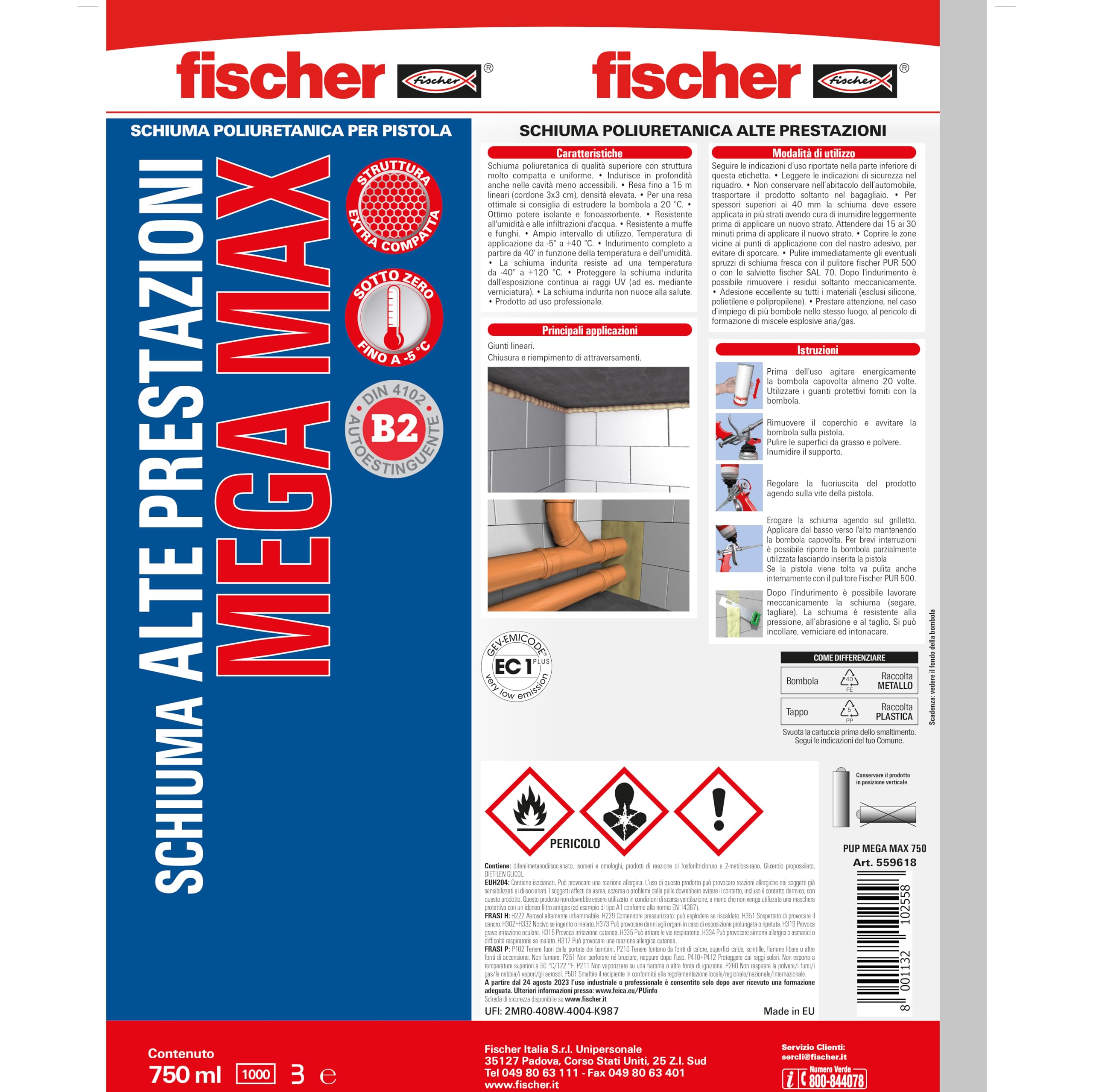 Fischer PUP Mega Max 750 schiuma poliuretanica 750 ml