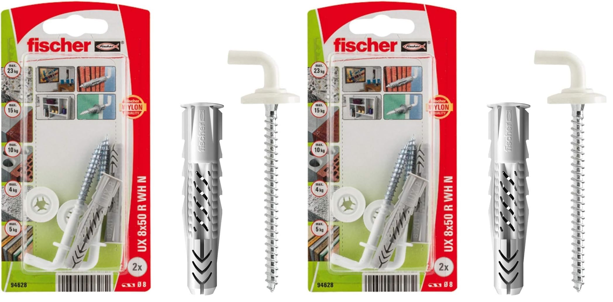 Fischer UX 8x50 Tasselli con Ganci Anello 2 Pezzi Multiuso