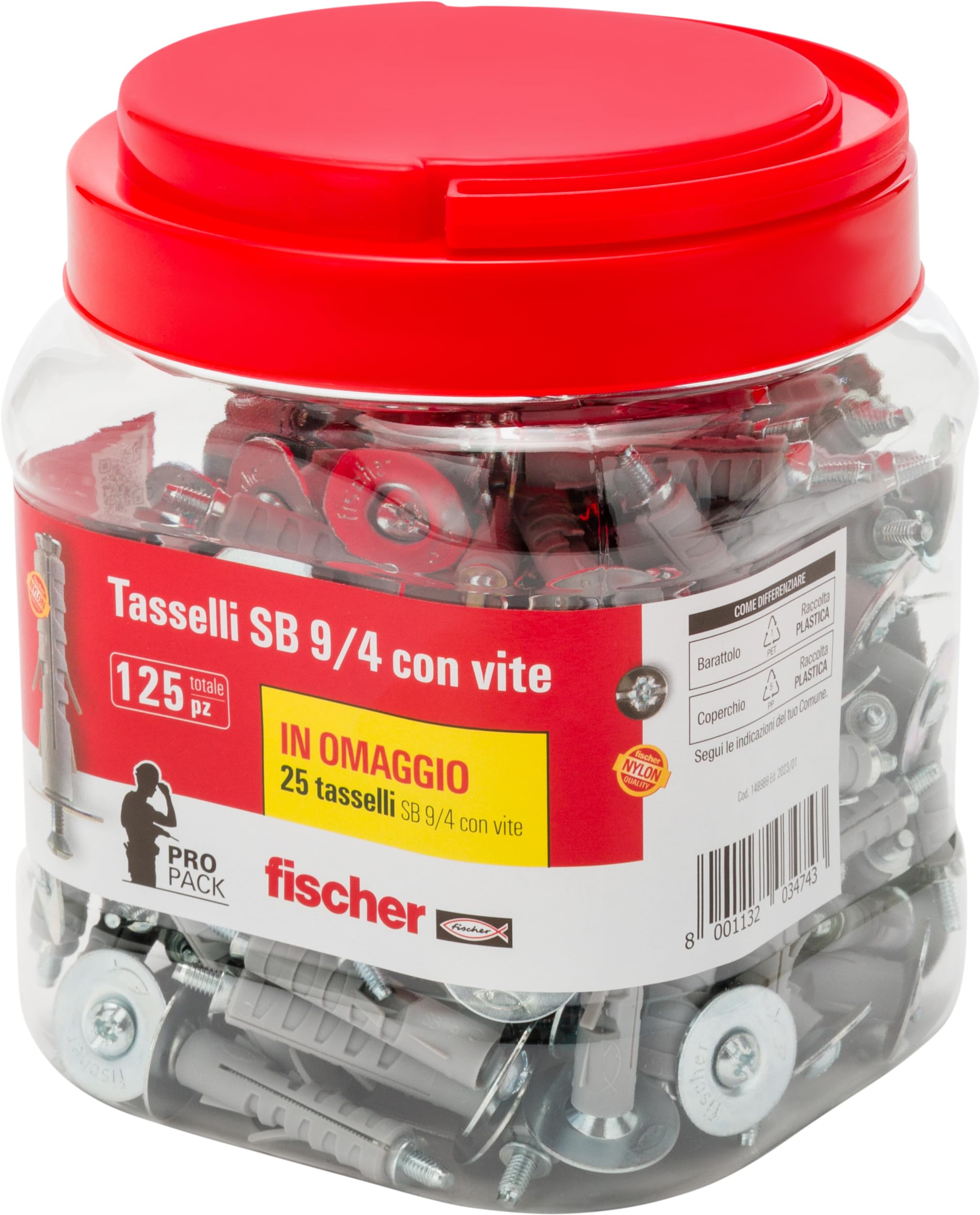 Fischer SB 9/4 Tasselli Barattolo 125 pz per Cemento