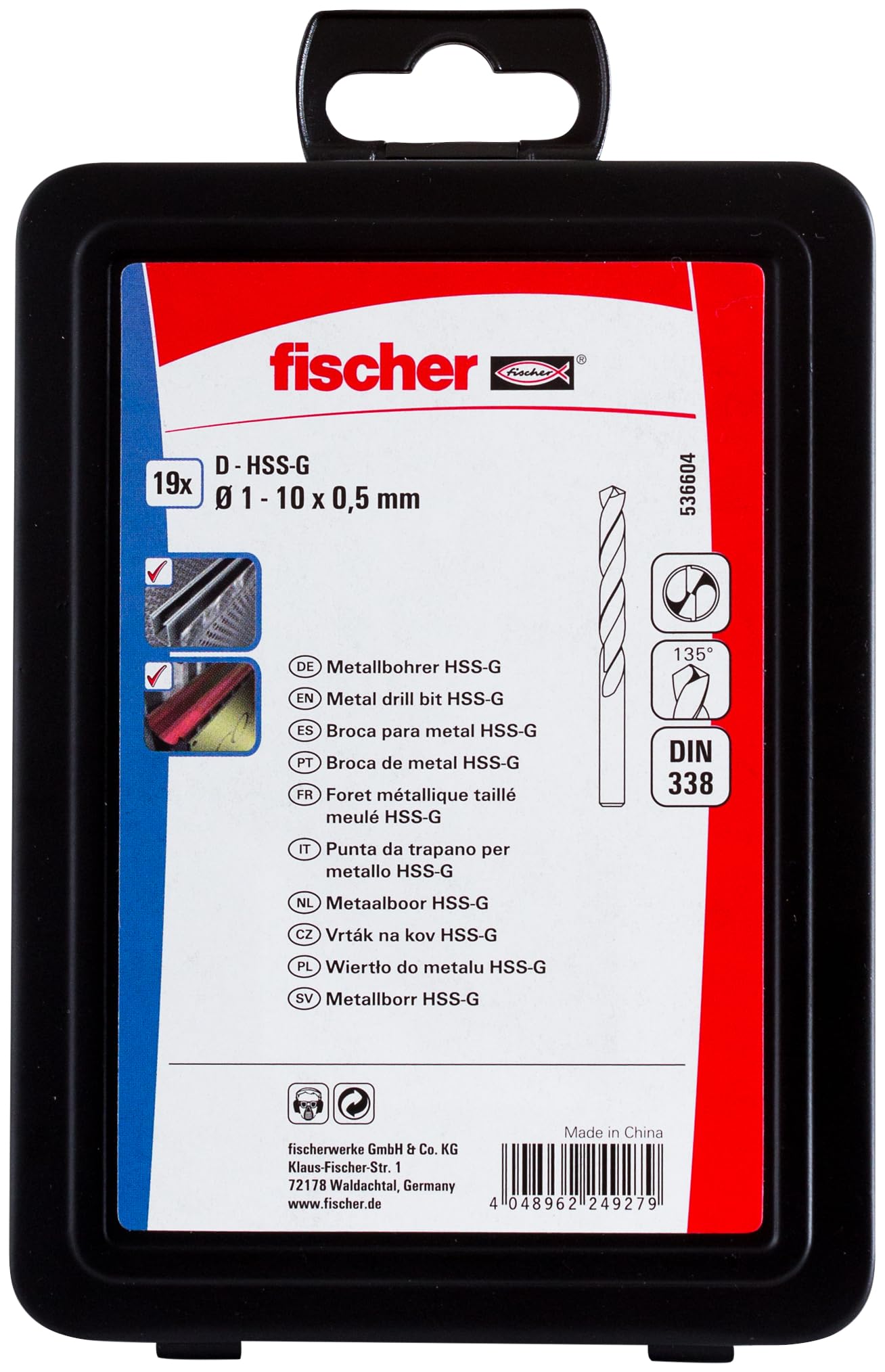 Fischer Set 19 punte HSS-G metallo 1-10 mm