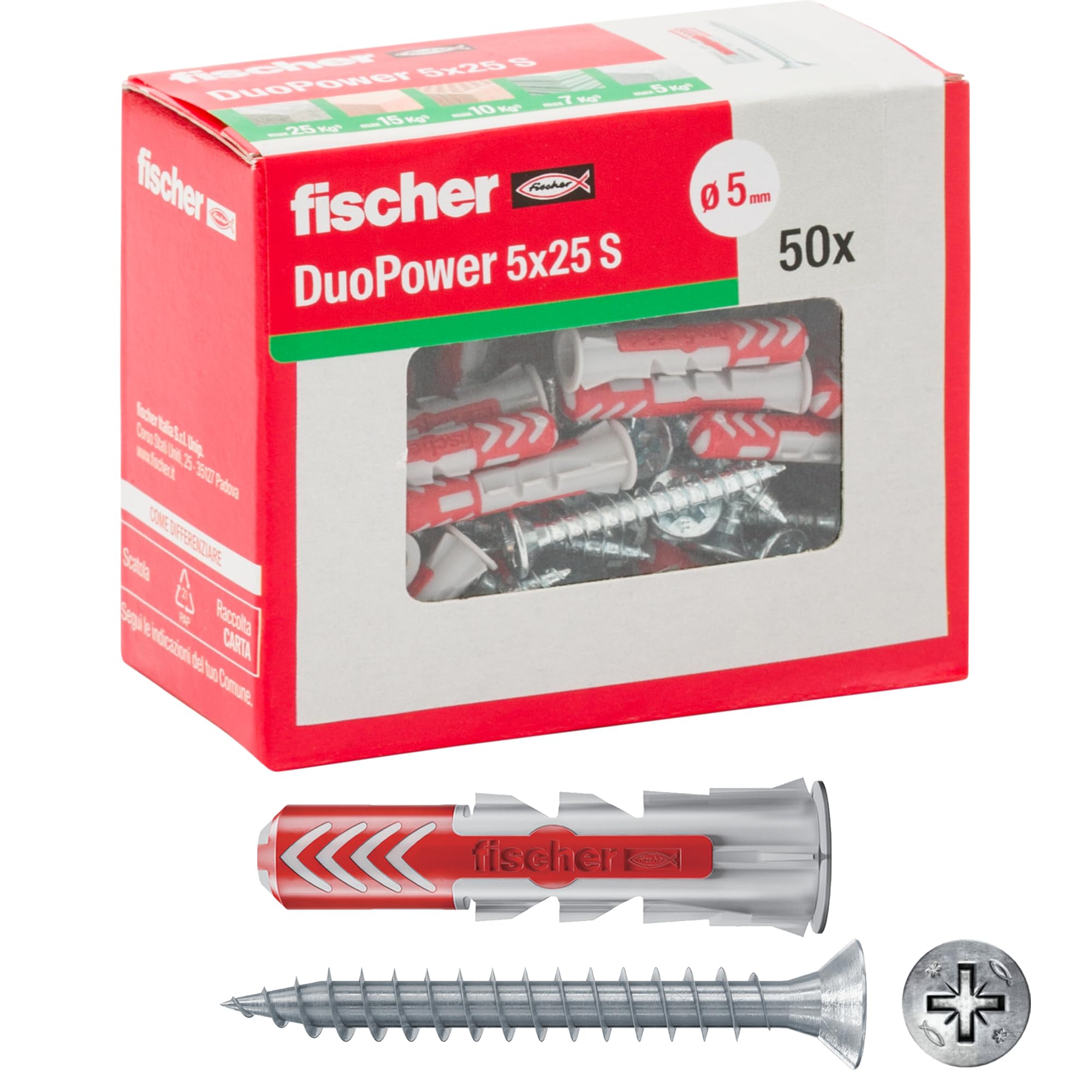Fischer DuoPower 6x30 Tasselli con Vite 50 Pezzi