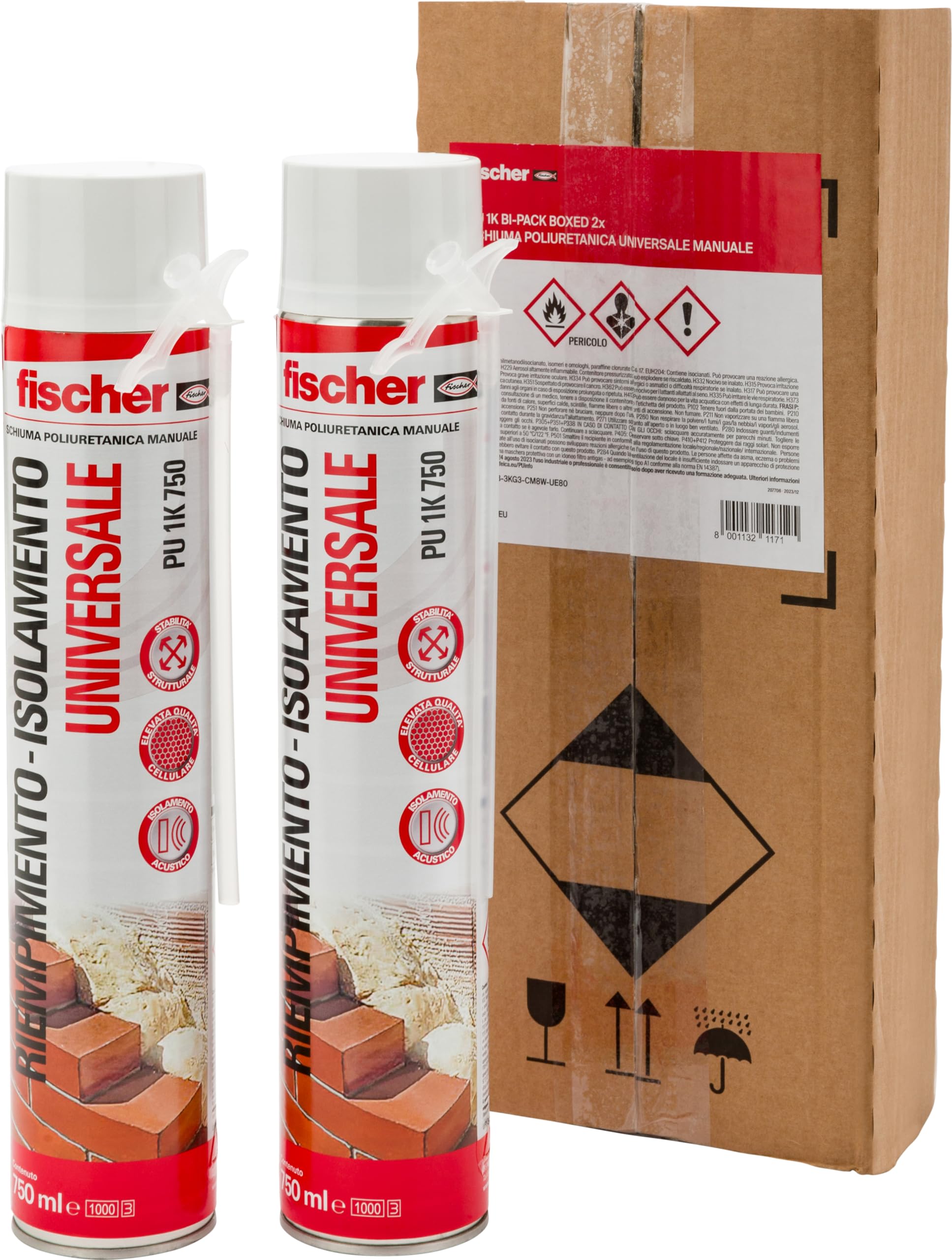 Fischer Bi-Pack schiuma poliuretanica PU 1K 2x750 ml con erogatore