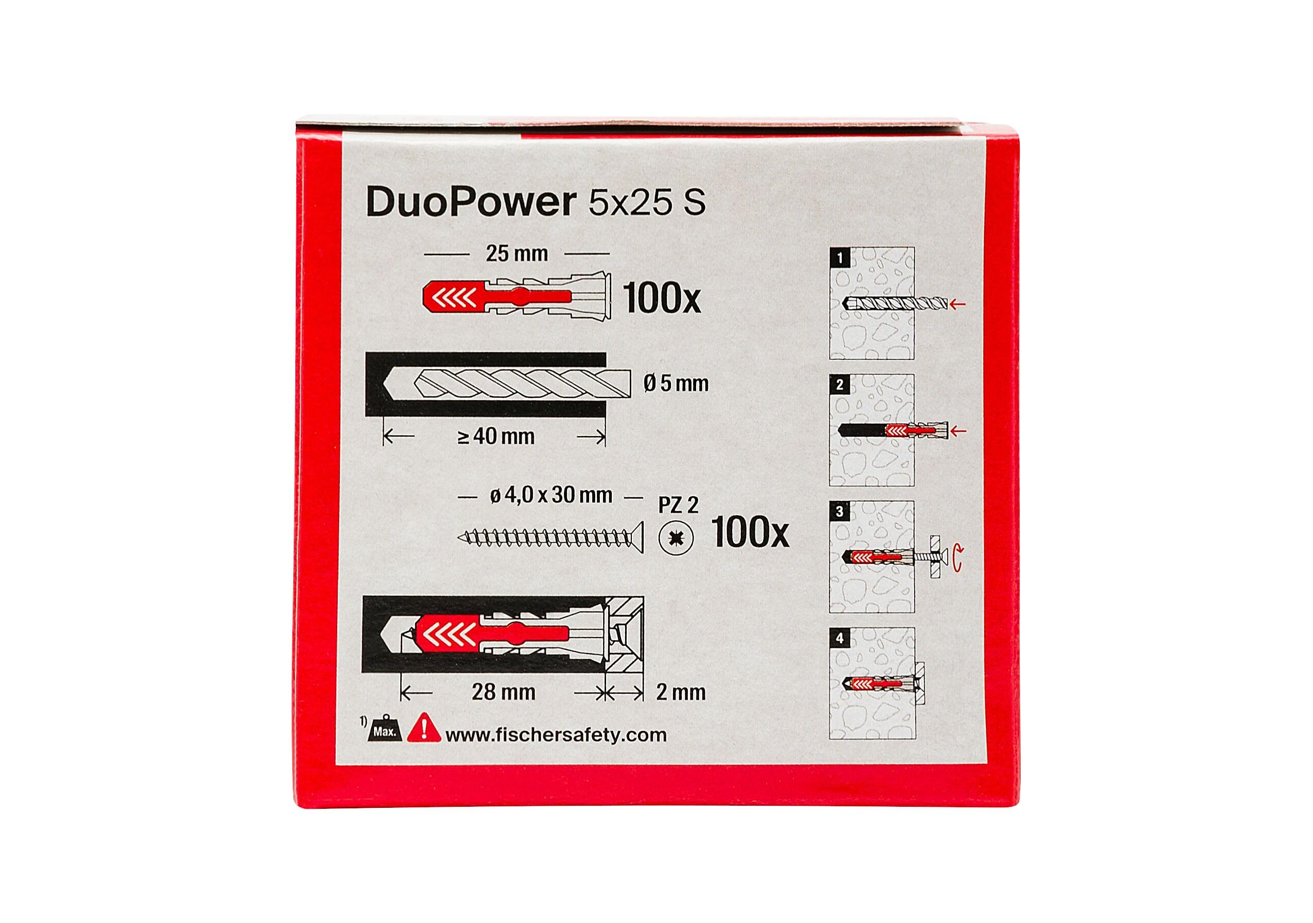 Fischer DuoPower 5x25 Tasselli con Vite 100 Pz Muro