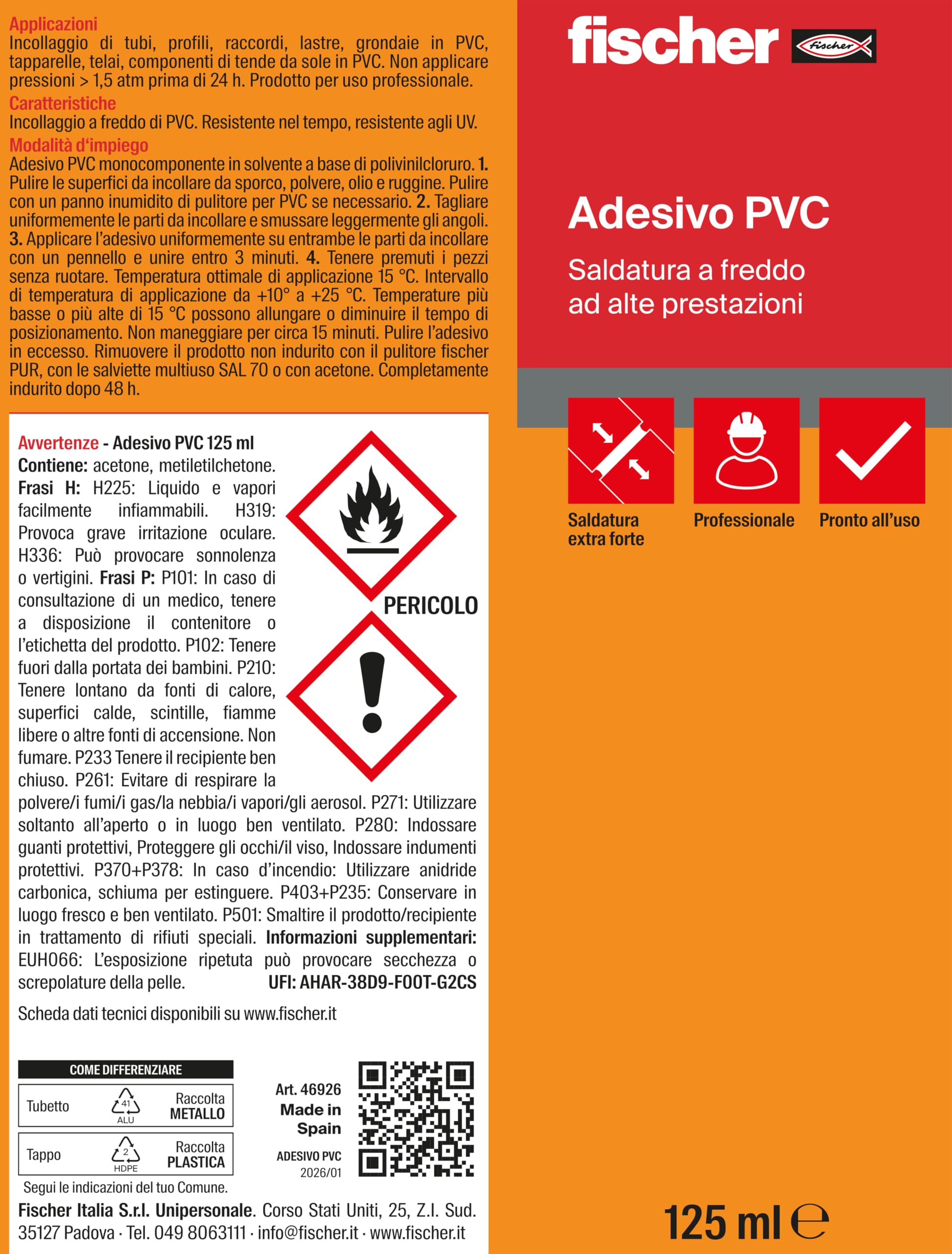 Fischer PVC-125 46926 adesivo saldatura a freddo 125 ml