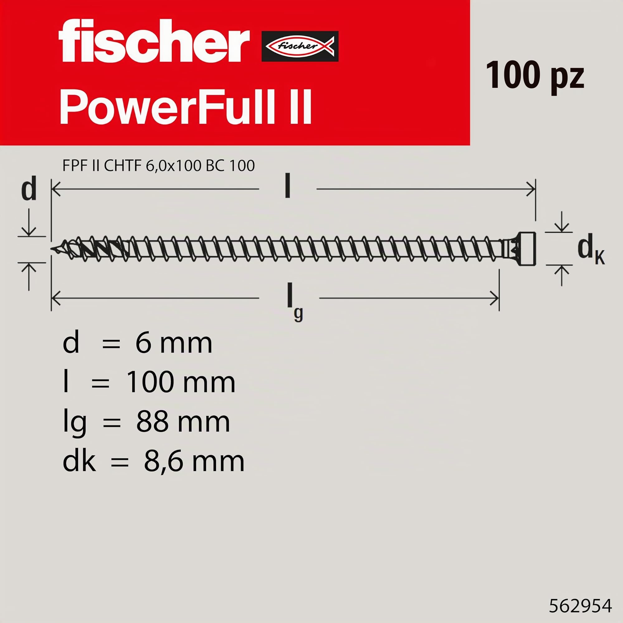 Fischer PowerFull II CHTF viti legno 6,0x100 100 pz Torx