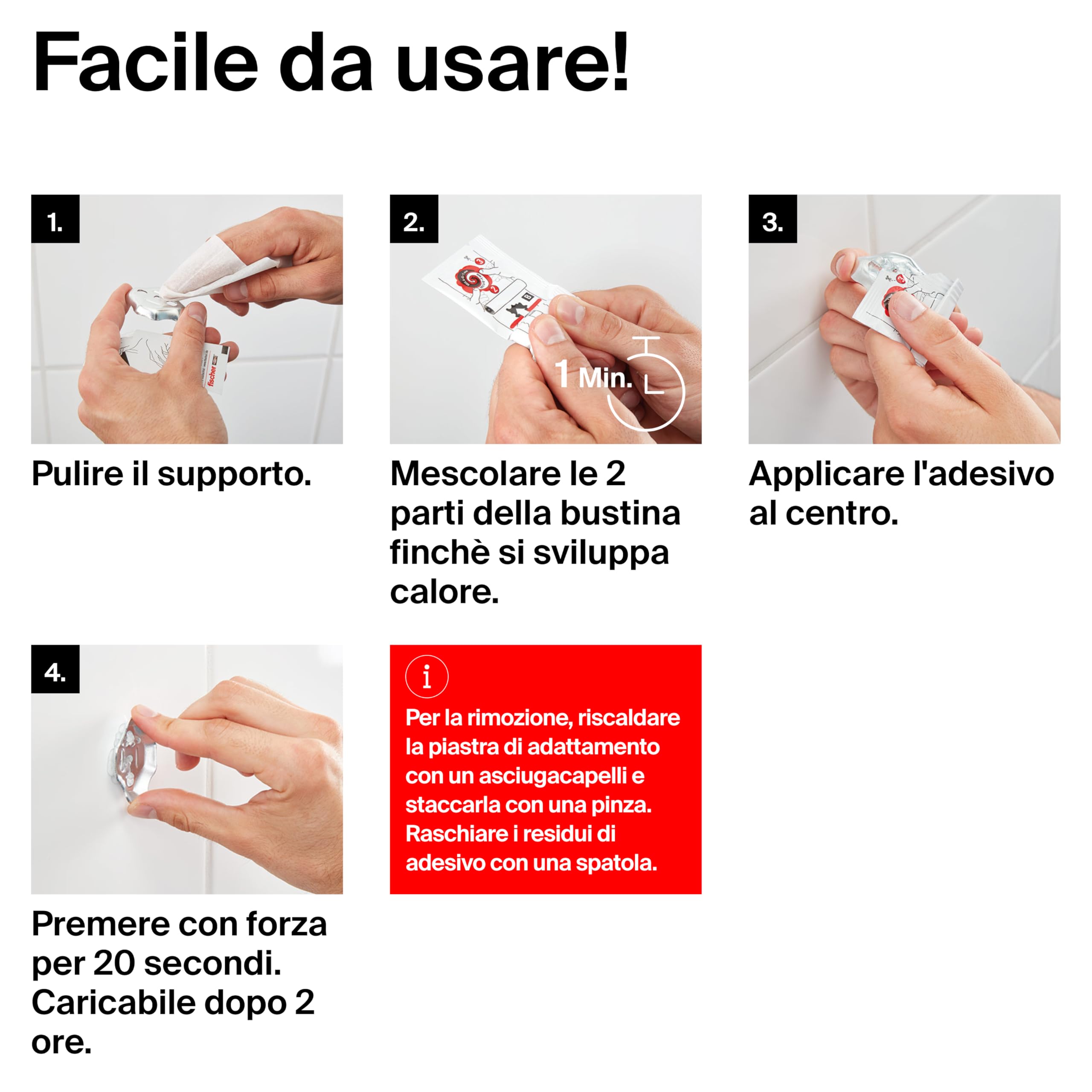 Fischer Colla Bagno kit fissaggio piastrelle 4x4g senza forare