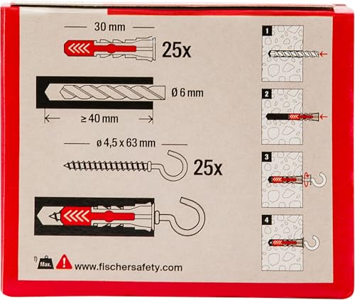 Fischer DuoPower 6x30 Tassello Universale Occhiolo Aperto 25 Pz