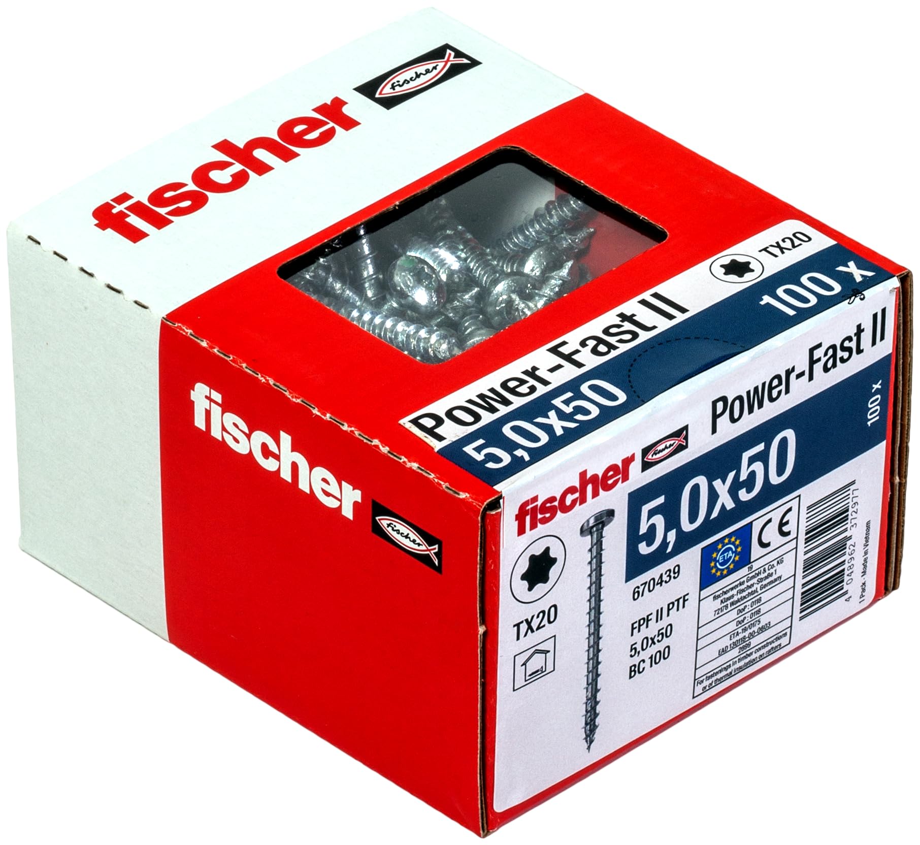 Fischer Power-Fast II 670439 viti legno 5x50 100 pezzi TX