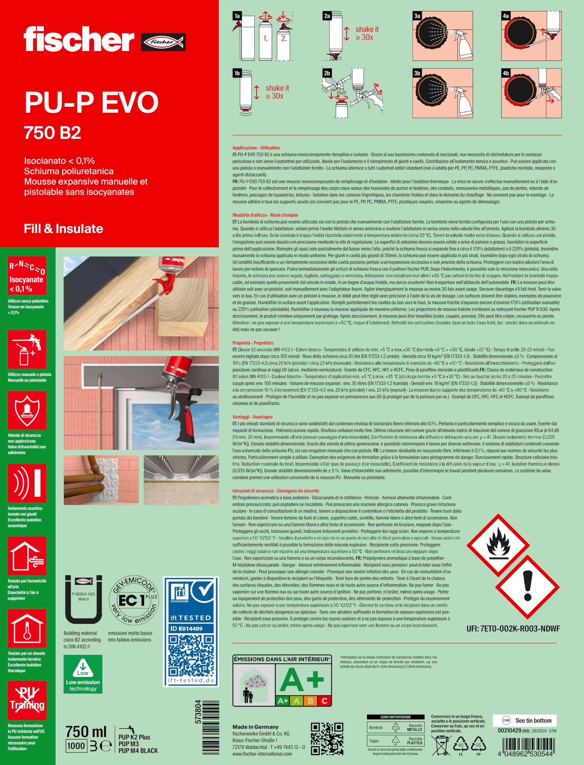 Fischer PU-P EVO 750 schiuma poliuretanica 750 ml B2
