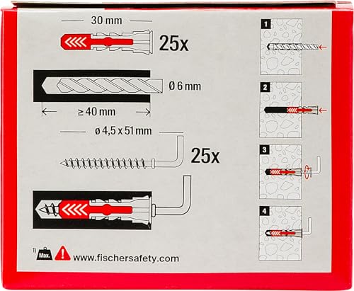 Fischer DuoPower 6x30 tasselli universali con gancio 25 pz per cartongesso
