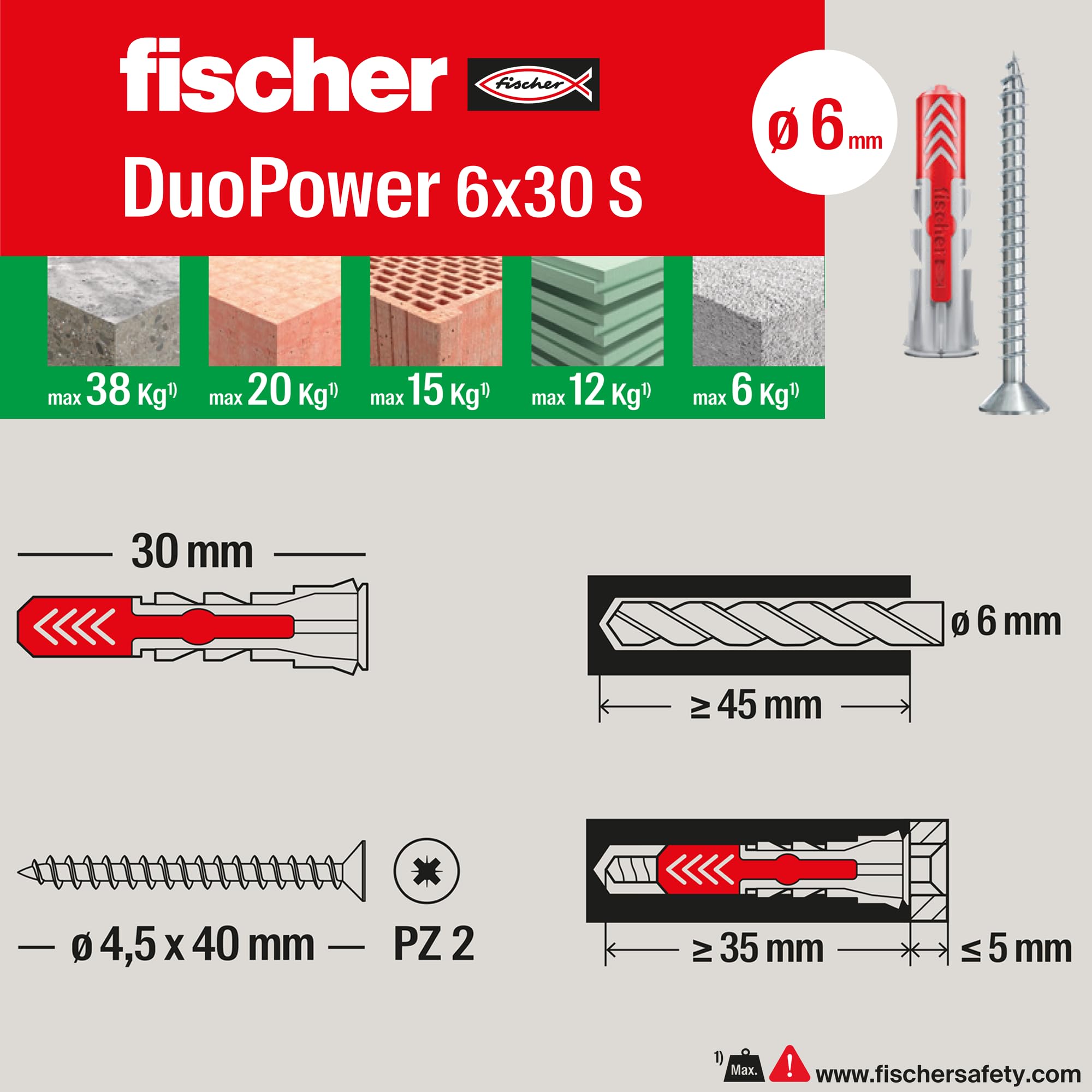 Fischer PowerBox 180 tasselli DuoPower viti e ganci 360 pz