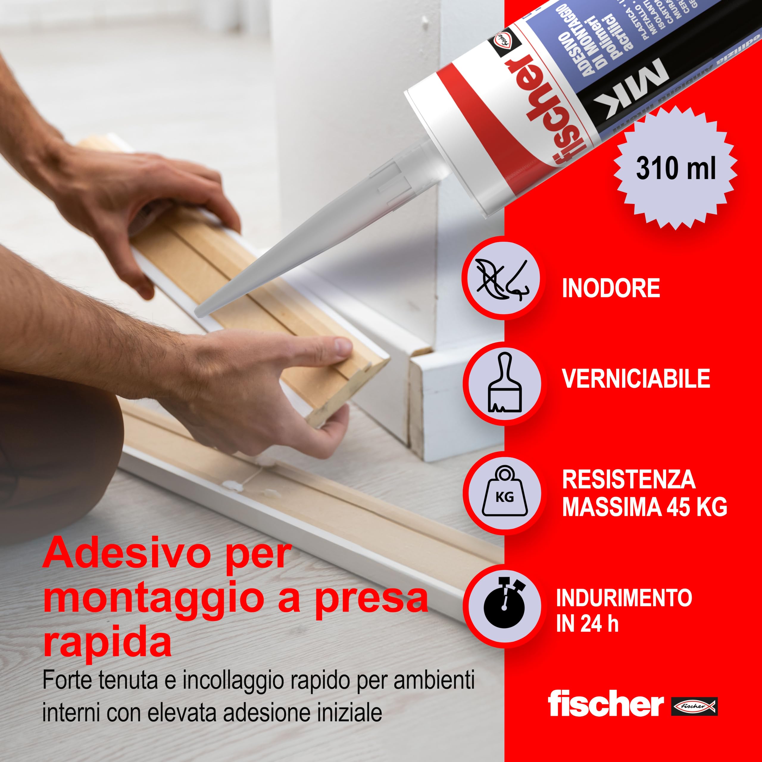 Fischer MK colla di montaggio a presa rapida 310 ml per battiscopa