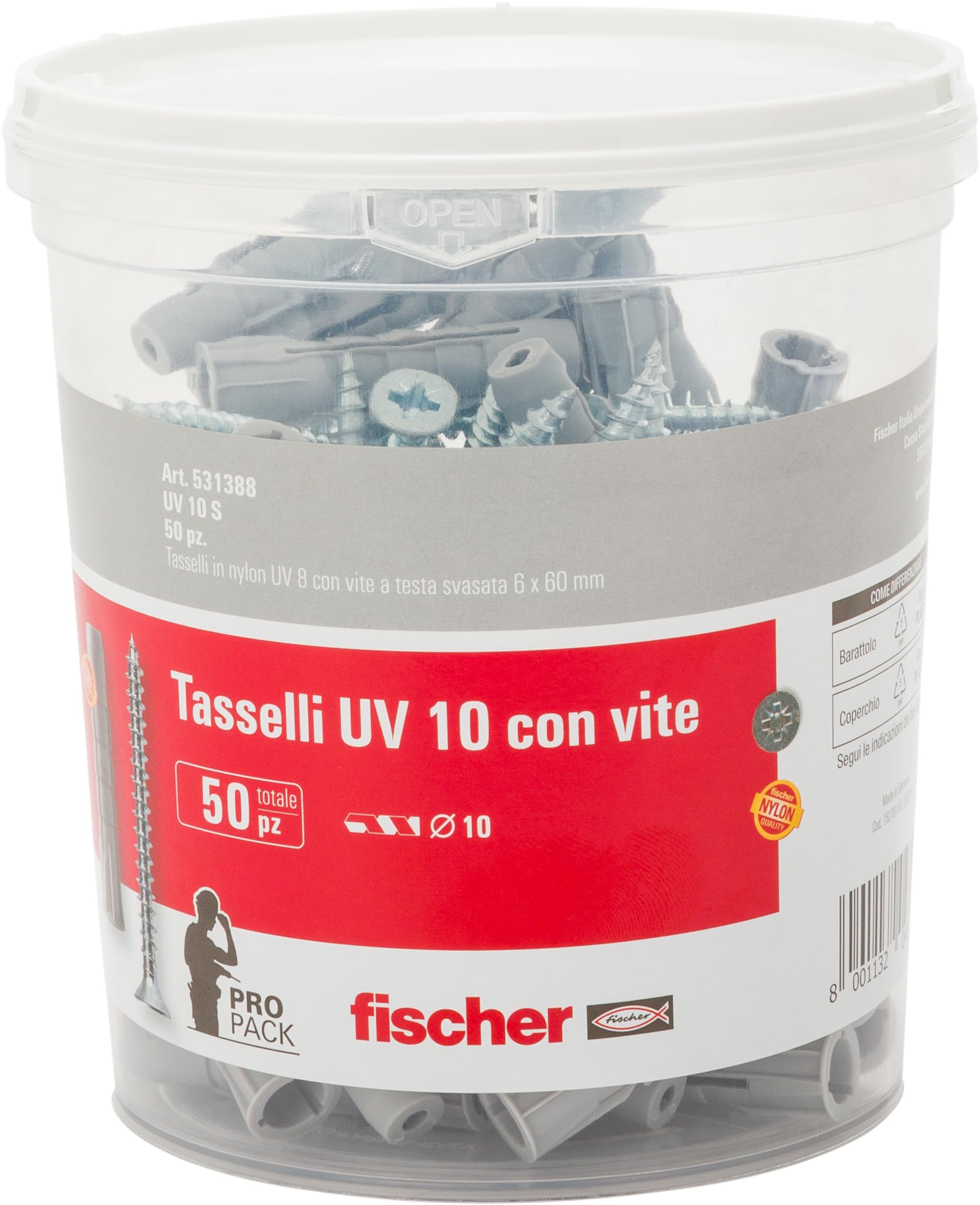 Fischer UV 10 S tasselli con vite 50 pz 10x50 per mattoni