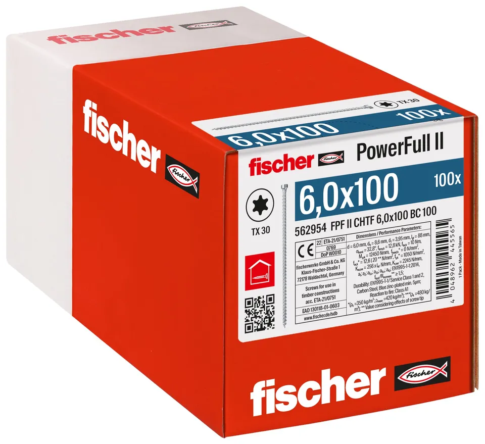 Fischer PowerFull II CHTF viti legno 6,0x100 100 pz Torx