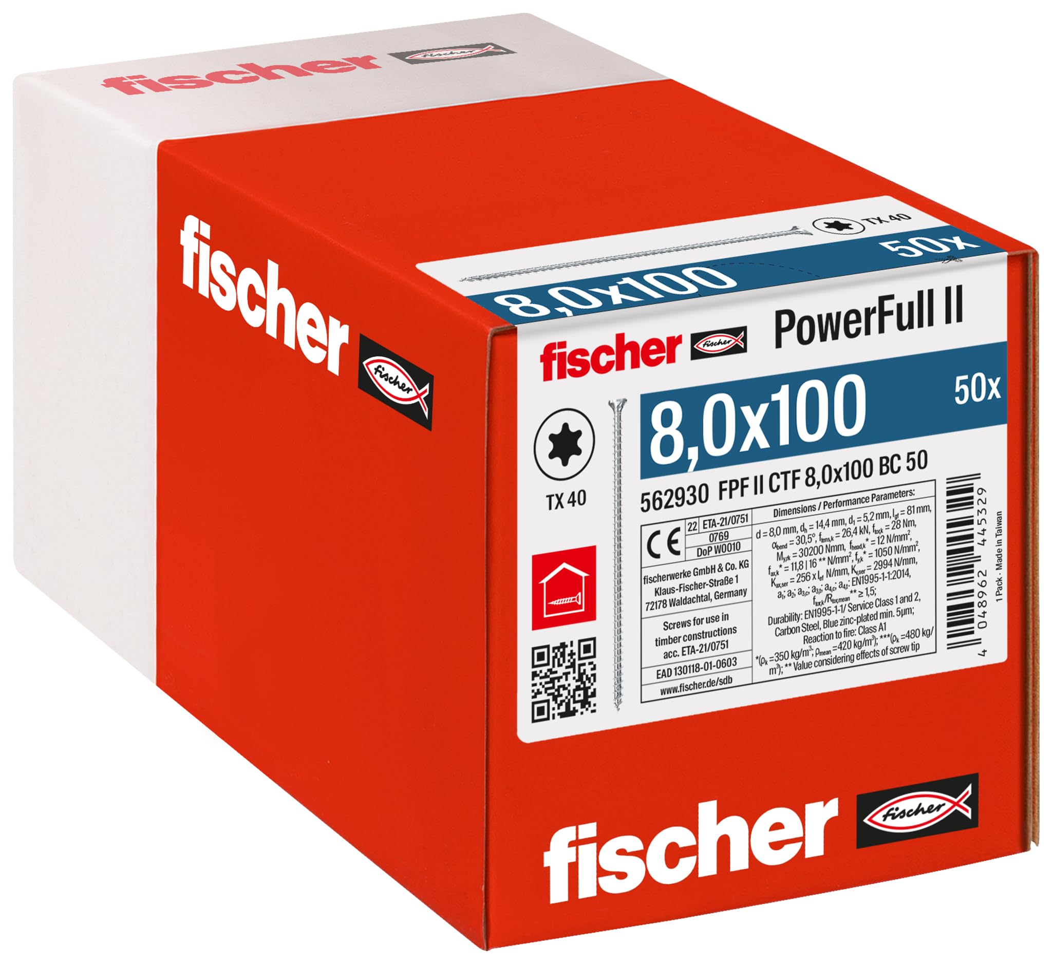 fischer PowerFull II CTF 8,0x100 mm Viti Legno 50 pz Torx