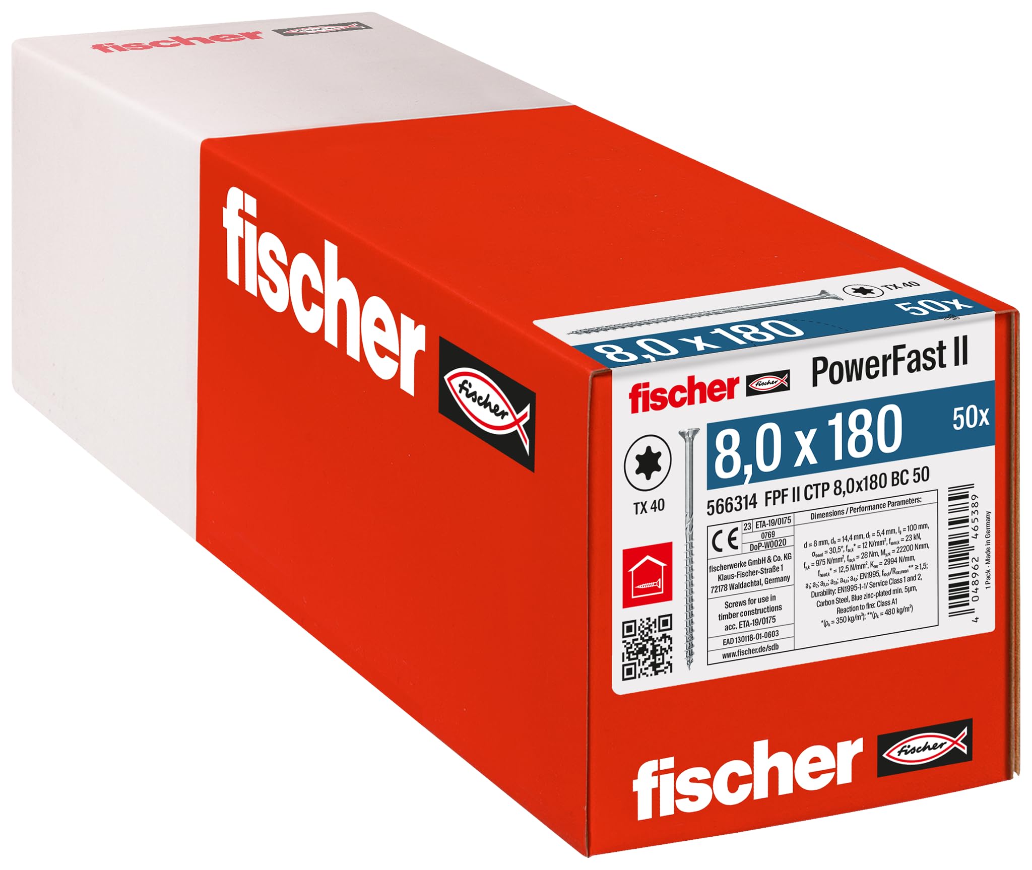 Fischer PowerFast FPF II CTP 8,0x100 viti legno 50 pz Torx