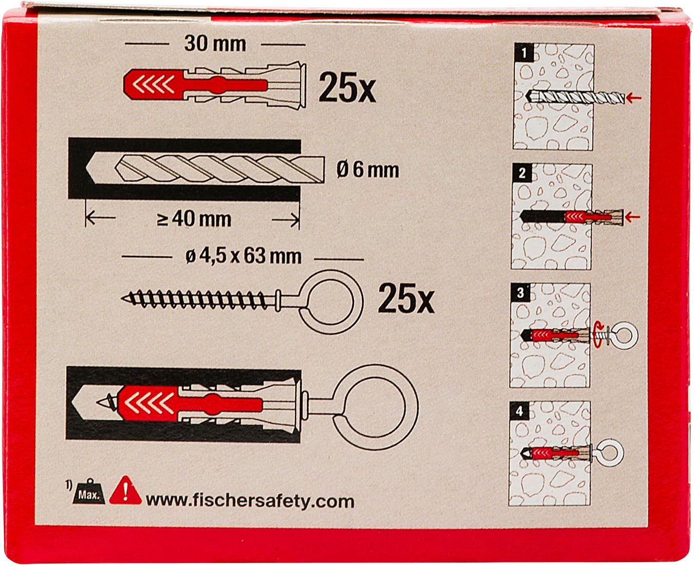 Fischer DuoPower 6x30 Tassello Universale Occhiolo Chiuso 25 Pz