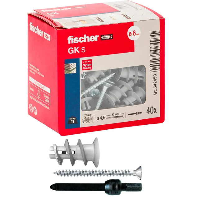Fischer GK Tasselli Cartongesso con Vite 40 Pz Senza Trapano