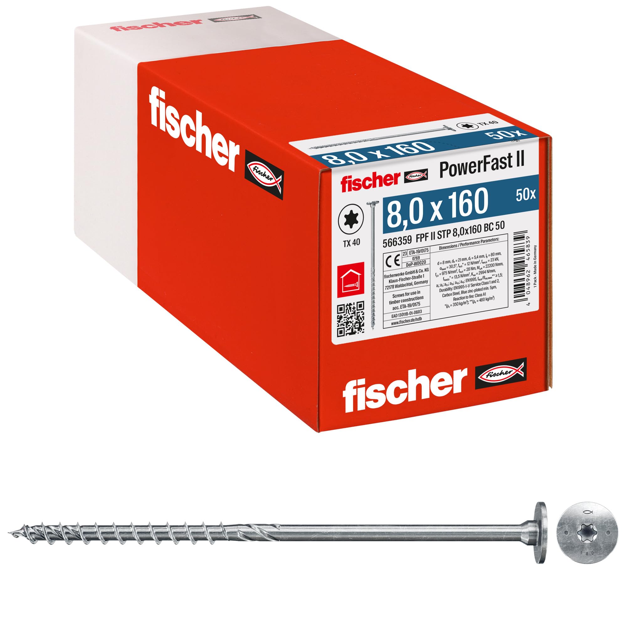 Fischer PowerFast FPF II STP 8,0x80 viti legno 50 pz Torx