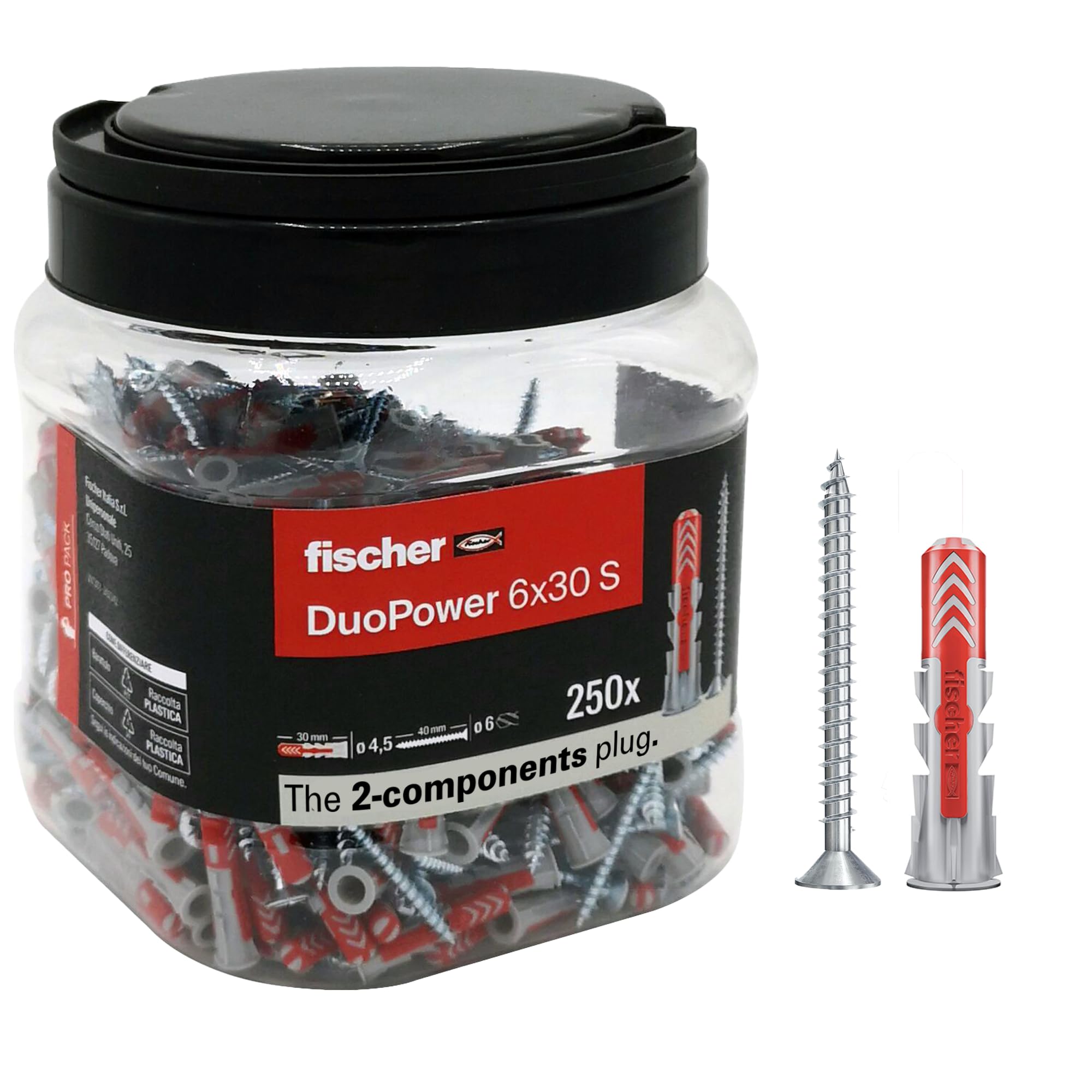 fischer Duopower 6x30 tasselli con viti 250 pz muro