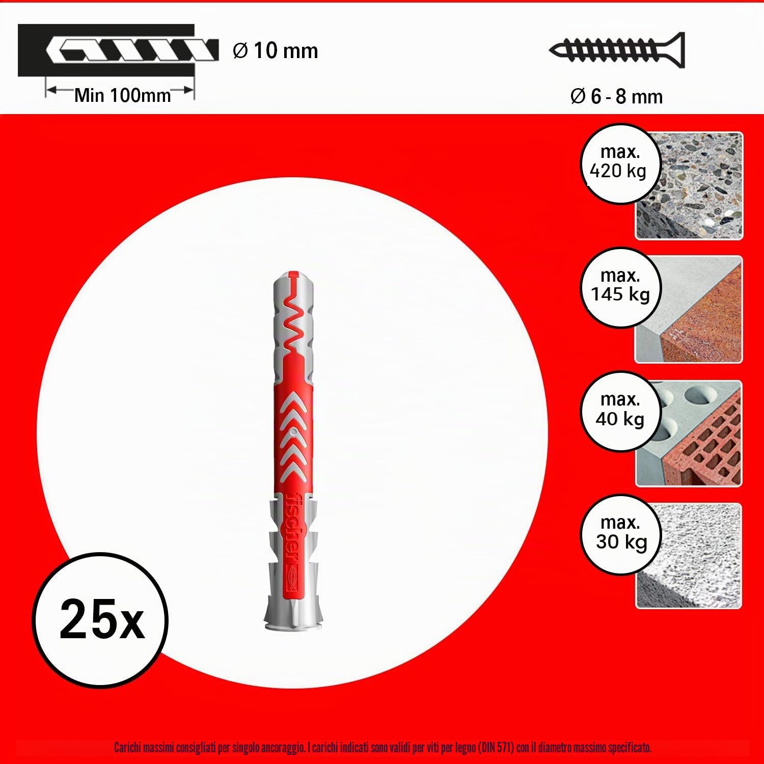 Fischer DuoPower 8x65 tasselli universali con vite 25 pezzi