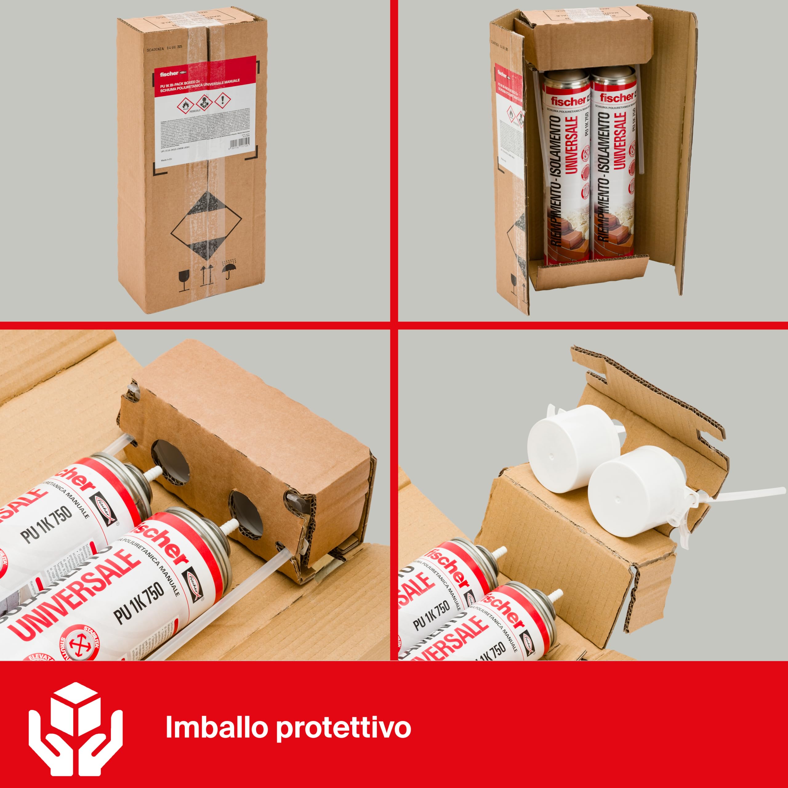 Fischer Bi-Pack schiuma poliuretanica PU 1K 2x750 ml con erogatore