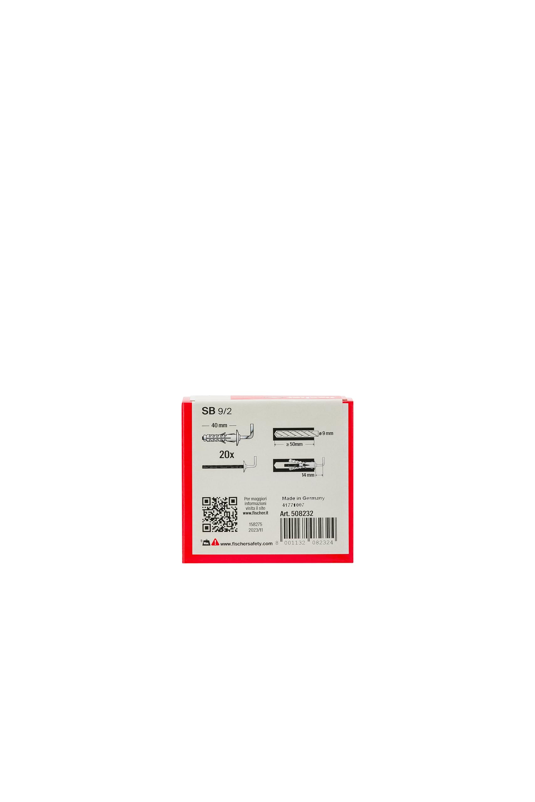 Fischer SB 9 tasselli con gancio 20 pz foro 9 mm per lampade
