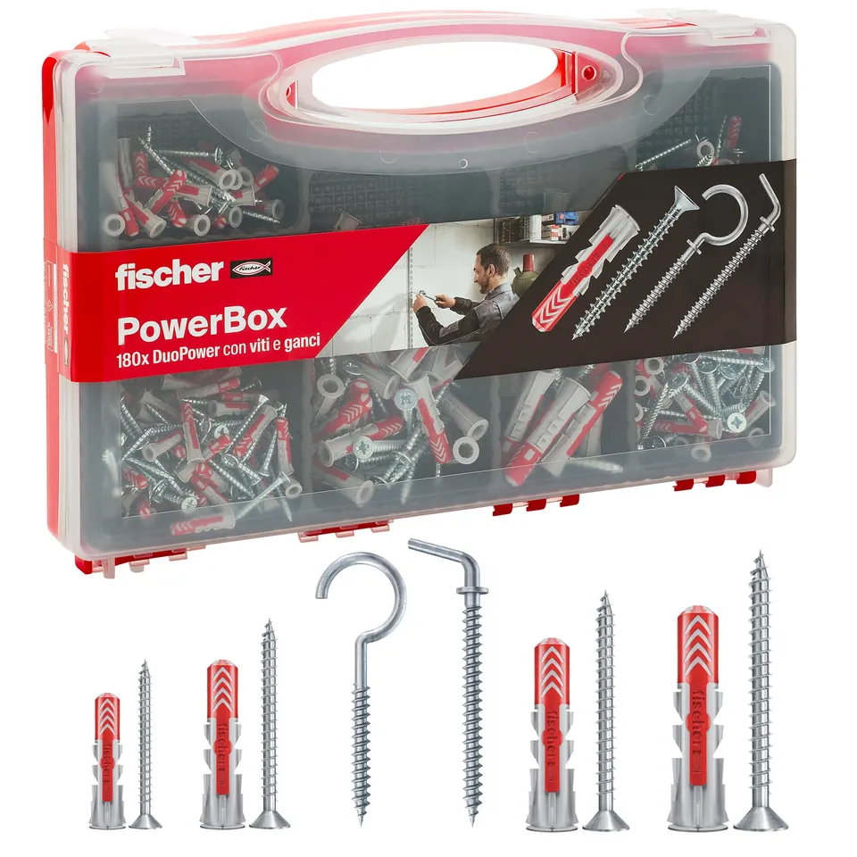 Fischer PowerBox 180 tasselli DuoPower viti e ganci 360 pz