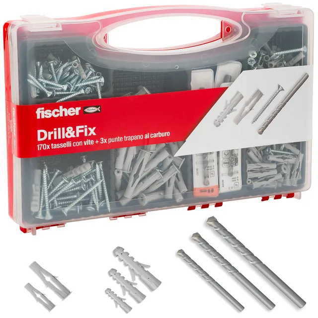 Fischer Drill & Fix kit tasselli 170 pz con punte per muro